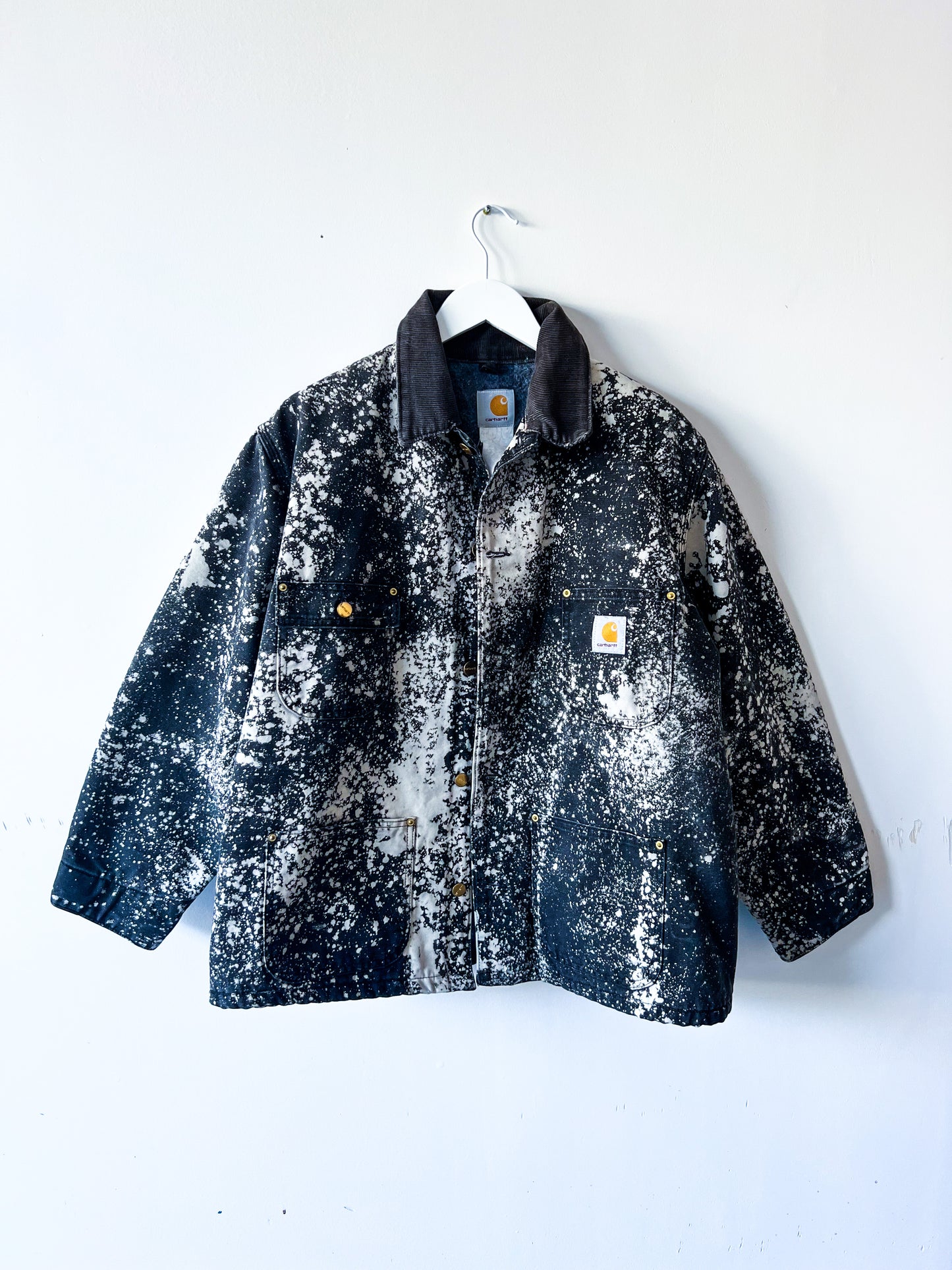 ALABAMA - Vintage 90s Carhartt Acid Washed Blanket Lined Chore Coat - Charcoal Gray, White - Unisex Medium