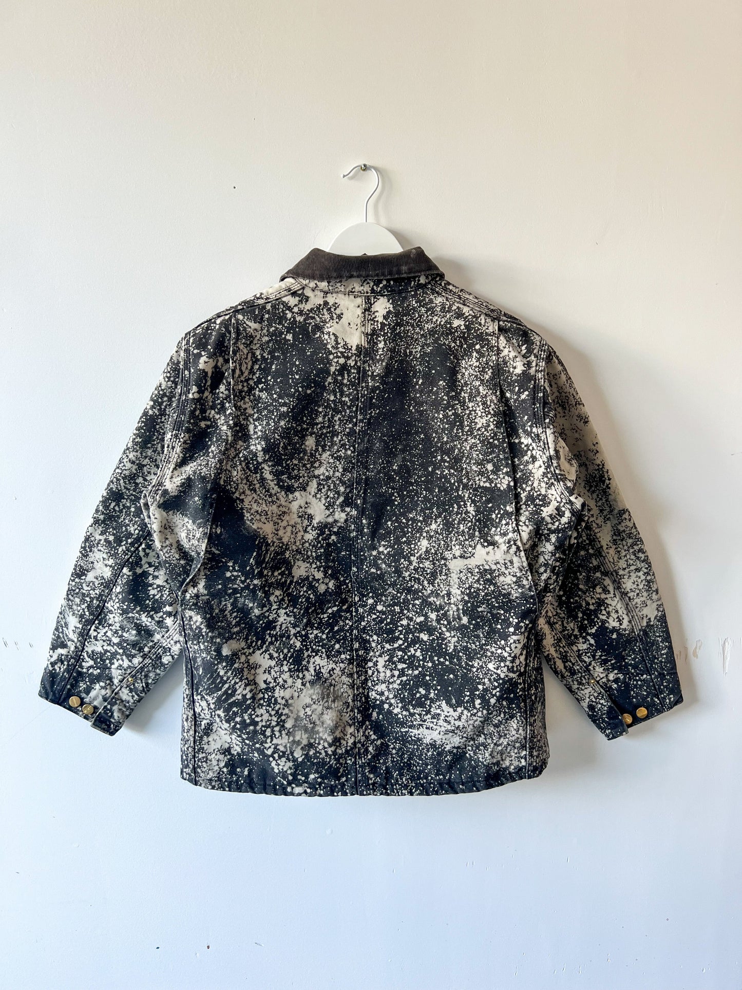 SLOAN - Vintage 90s Carhartt Acid Washed Blanket Lined Chore Coat - Charcoal Gray, White - Unisex Medium