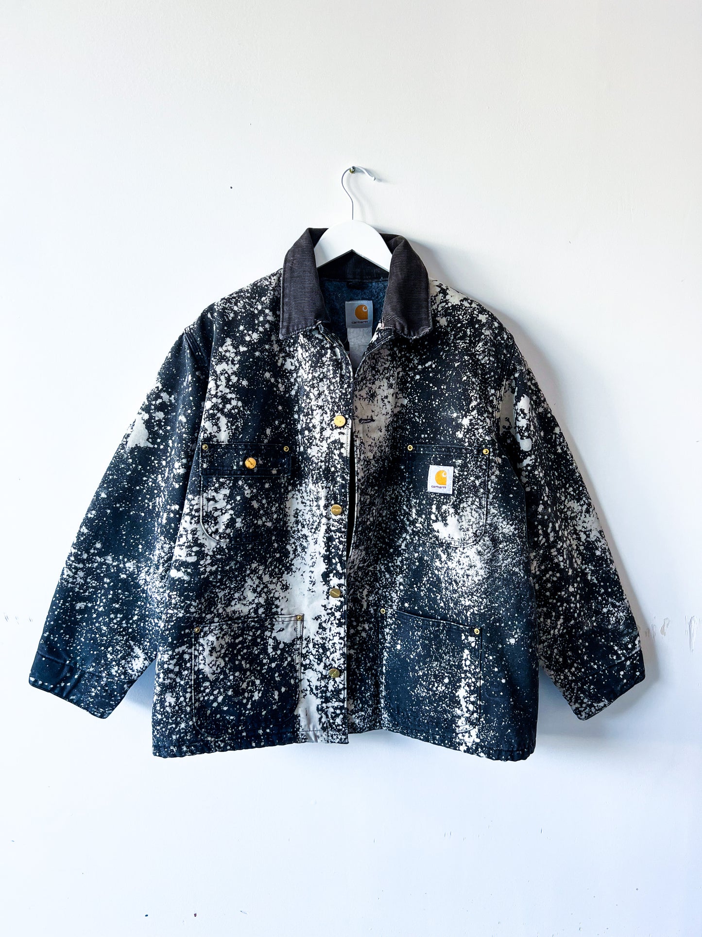 ALABAMA - Vintage 90s Carhartt Acid Washed Blanket Lined Chore Coat - Charcoal Gray, White - Unisex Medium