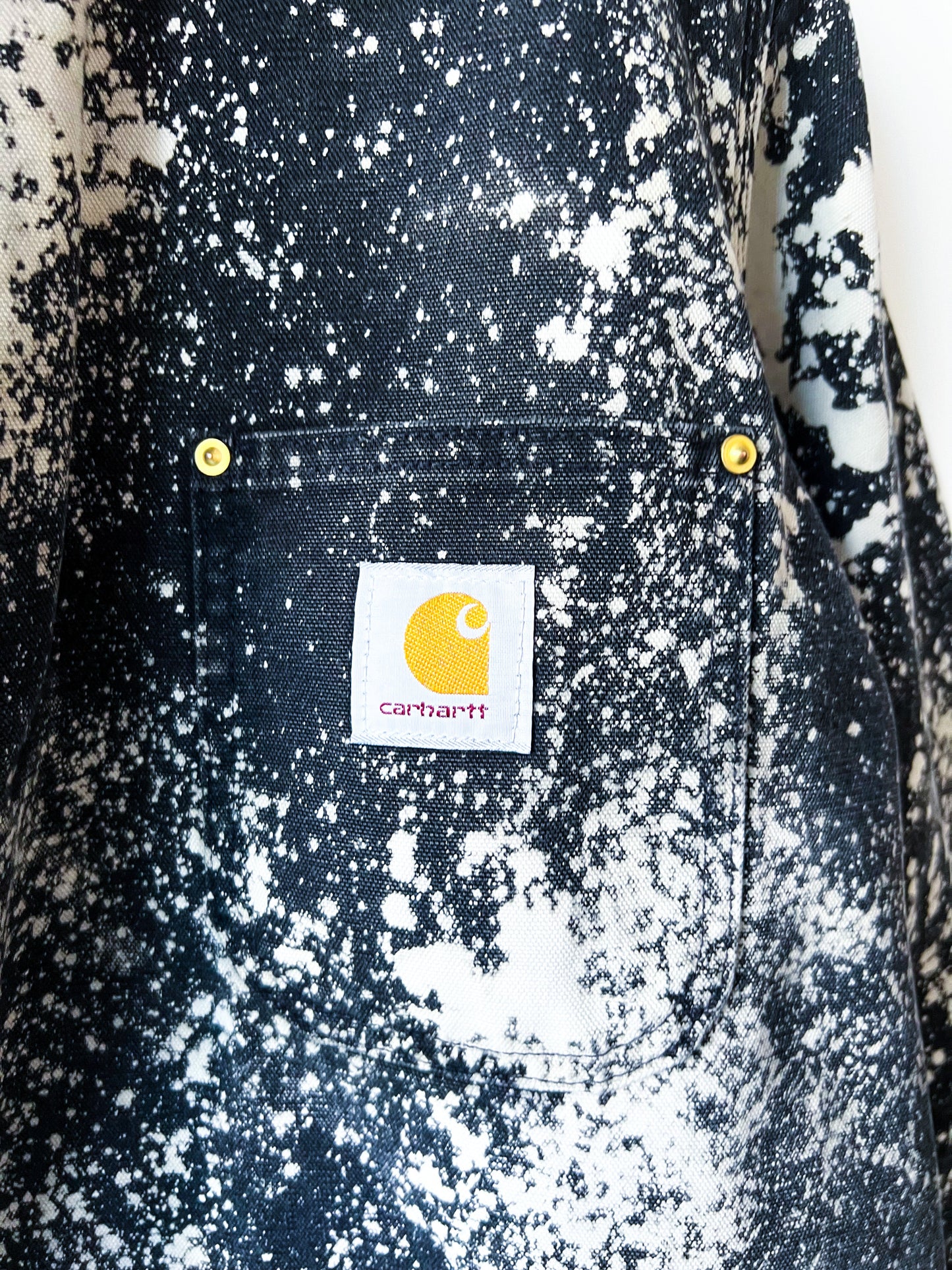 SLOAN - Vintage 90s Carhartt Acid Washed Blanket Lined Chore Coat - Charcoal Gray, White - Unisex Medium