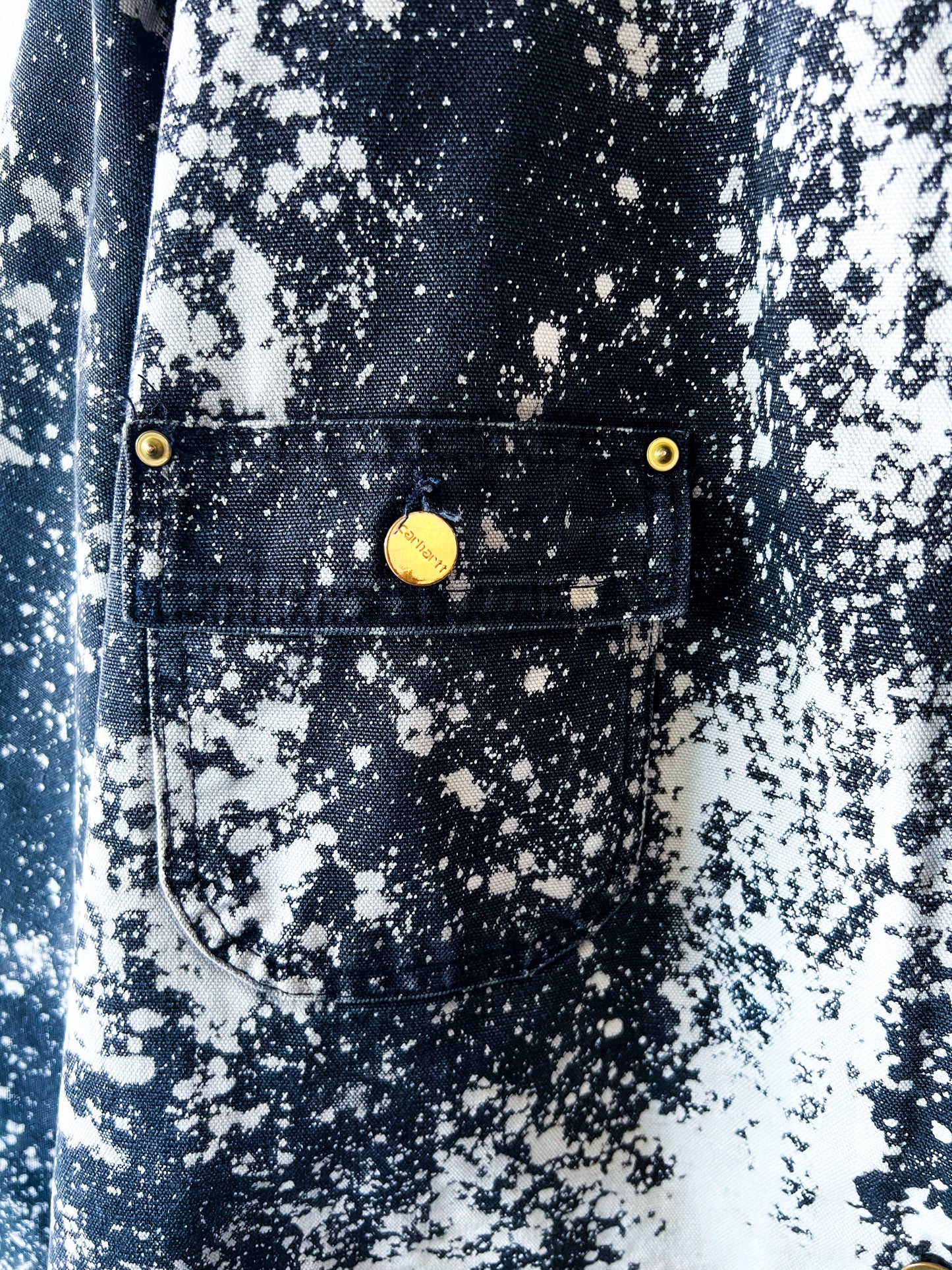 SLOAN - Vintage 90s Carhartt Acid Washed Blanket Lined Chore Coat - Charcoal Gray, White - Unisex Medium