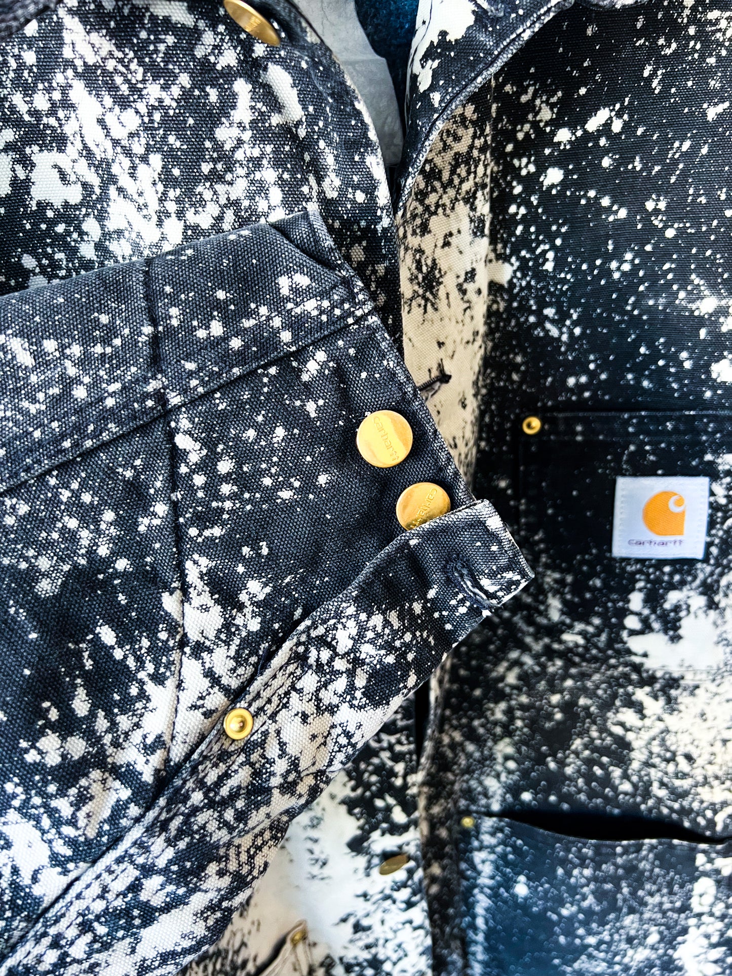 ALABAMA - Vintage 90s Carhartt Acid Washed Blanket Lined Chore Coat - Charcoal Gray, White - Unisex Medium