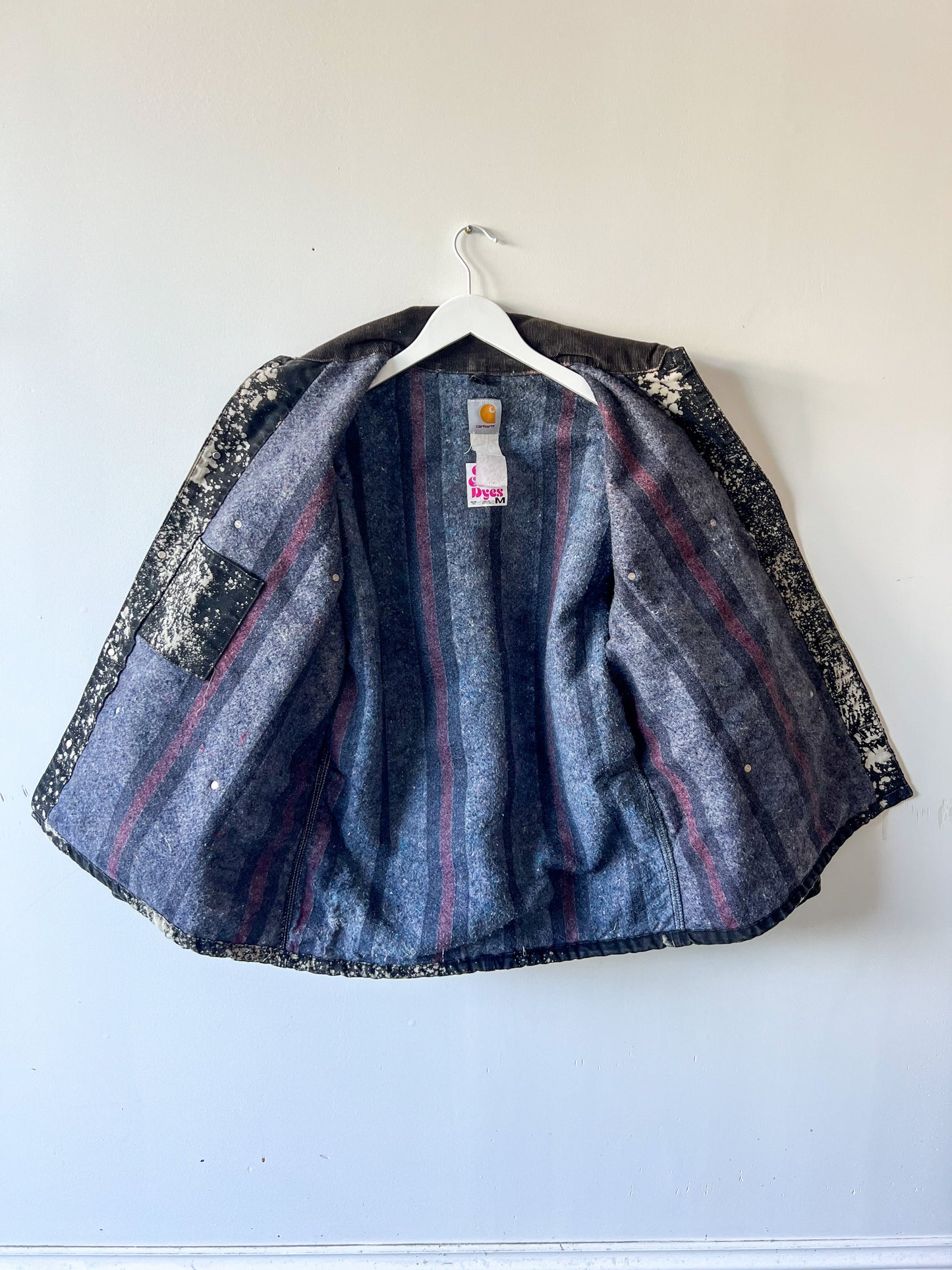 SLOAN - Vintage 90s Carhartt Acid Washed Blanket Lined Chore Coat - Charcoal Gray, White - Unisex Medium