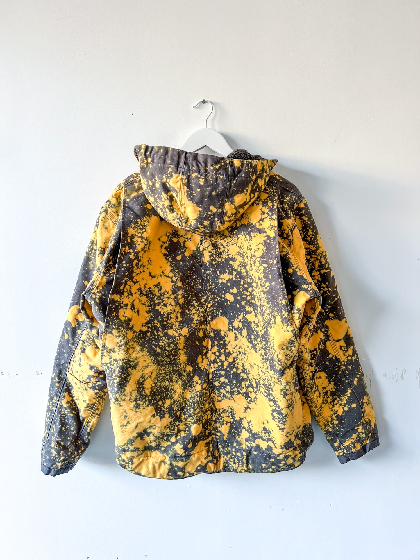 ALBERTA - Upcycled 2010s Carhartt Acid Washed Sherpa Lined Utility Coat - Gray, Safety Yellow - Unisex Medium