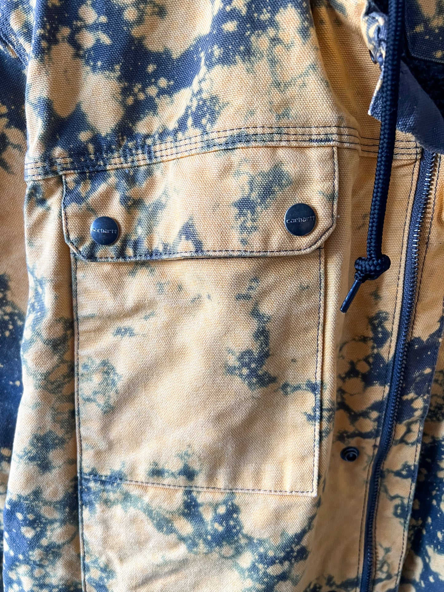 ALBERTA - Upcycled 2010s Carhartt Acid Washed Sherpa Lined Utility Coat - Gray, Safety Yellow - Unisex Medium