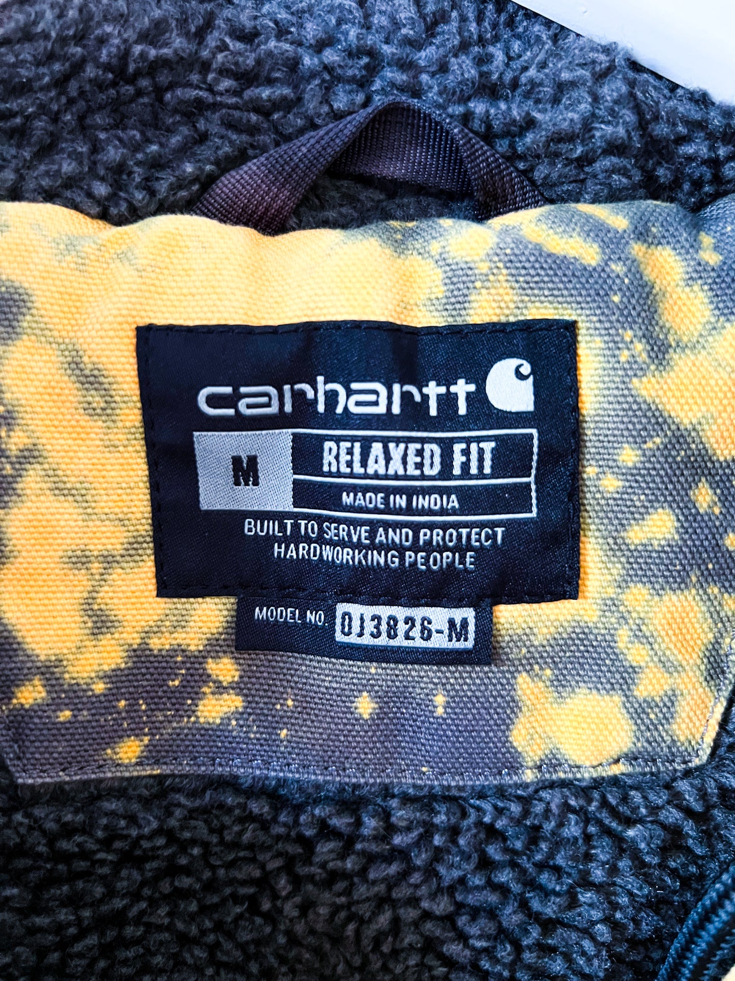 ALBERTA - Upcycled 2010s Carhartt Acid Washed Sherpa Lined Utility Coat - Gray, Safety Yellow - Unisex Medium