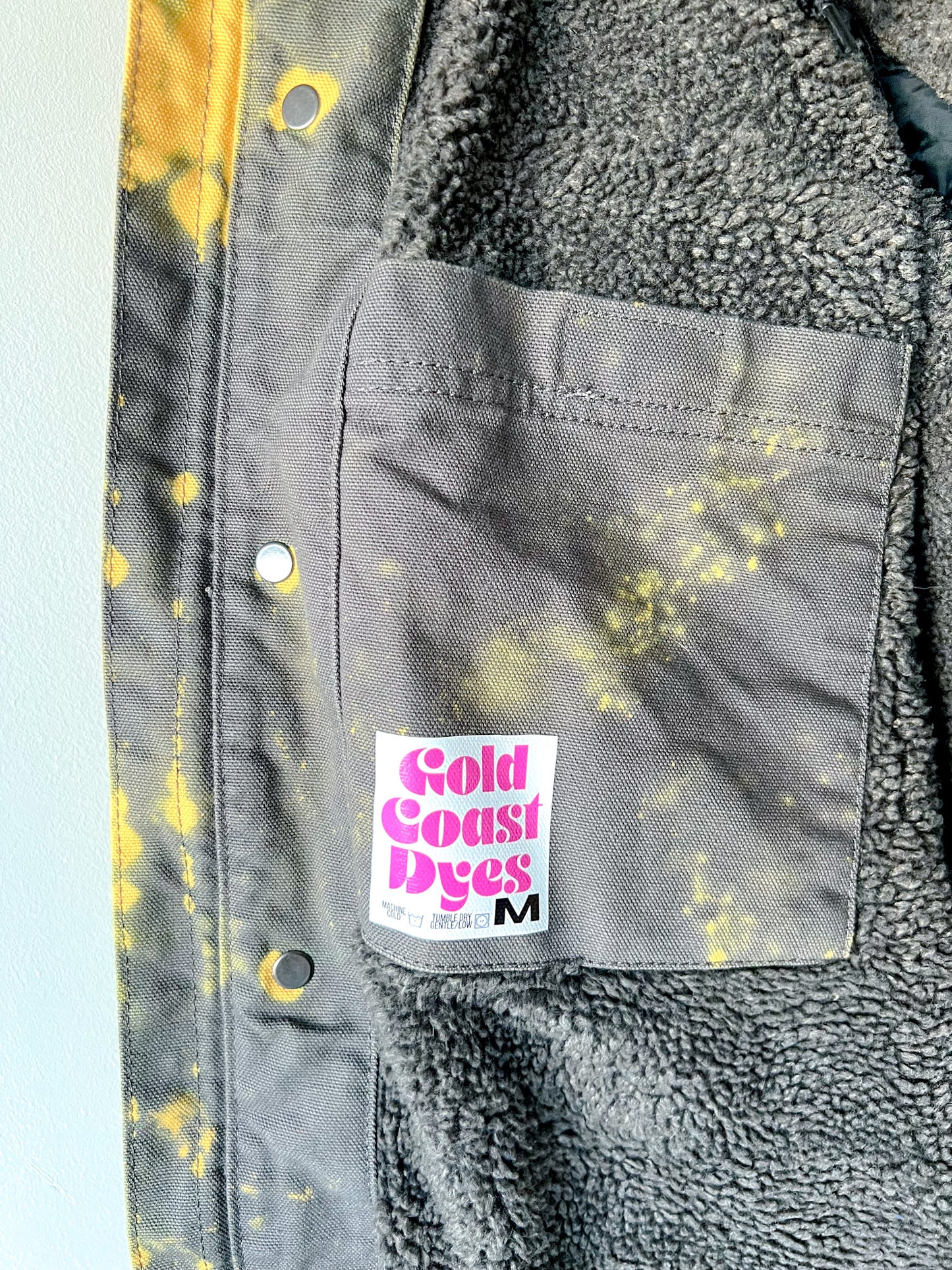 ALBERTA - Upcycled 2010s Carhartt Acid Washed Sherpa Lined Utility Coat - Gray, Safety Yellow - Unisex Medium
