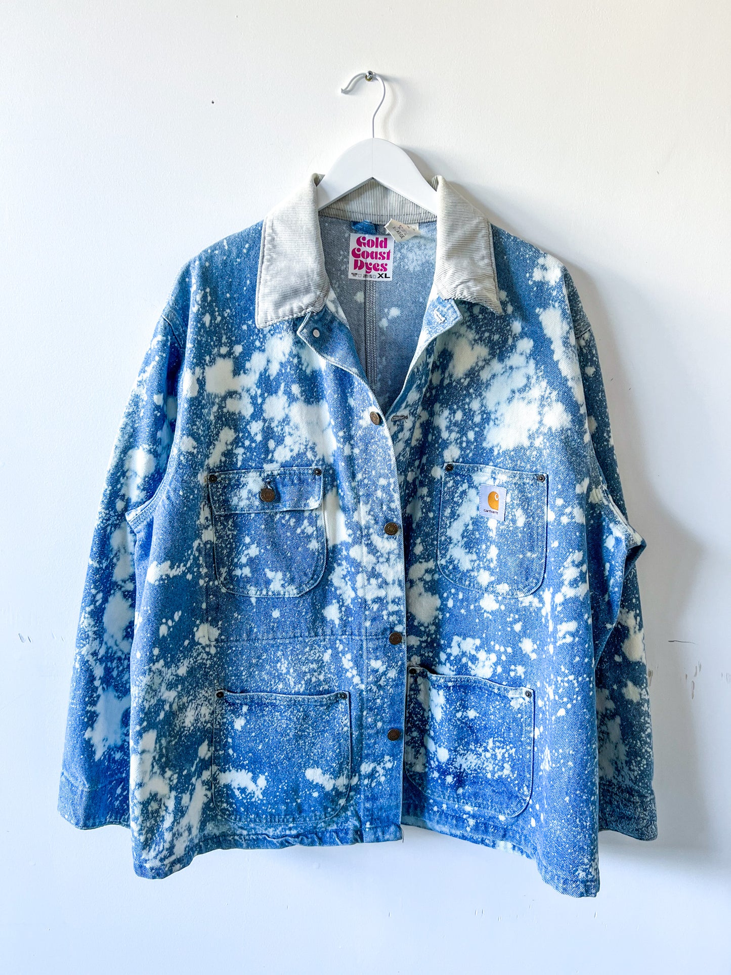 ANTELOPE - Vintage 90s Carhartt Acid Washed Unlined Chore Coat - Denim, White - Unisex XL
