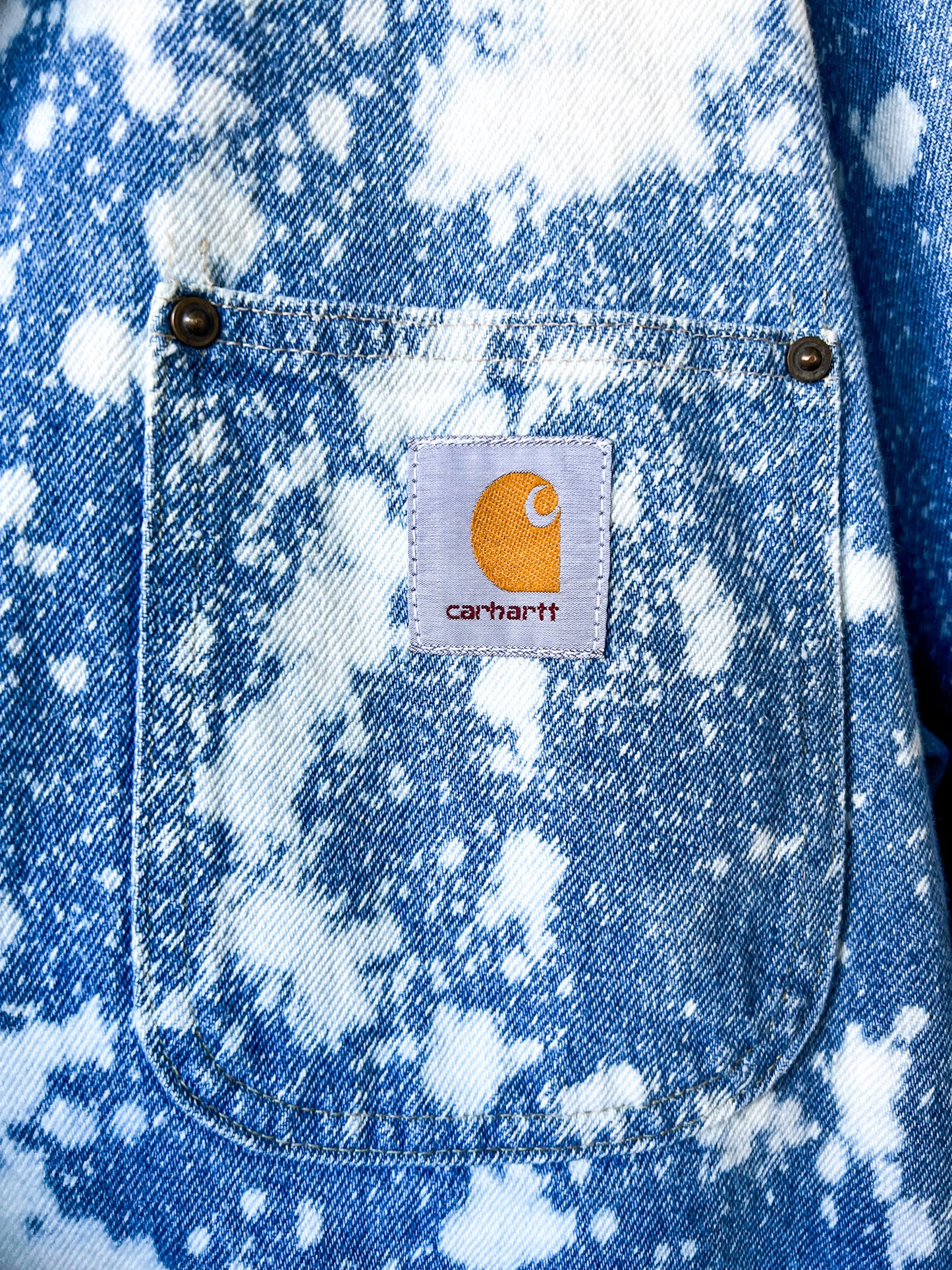 ANTELOPE - Vintage 90s Carhartt Acid Washed Unlined Chore Coat - Denim, White - Unisex XL