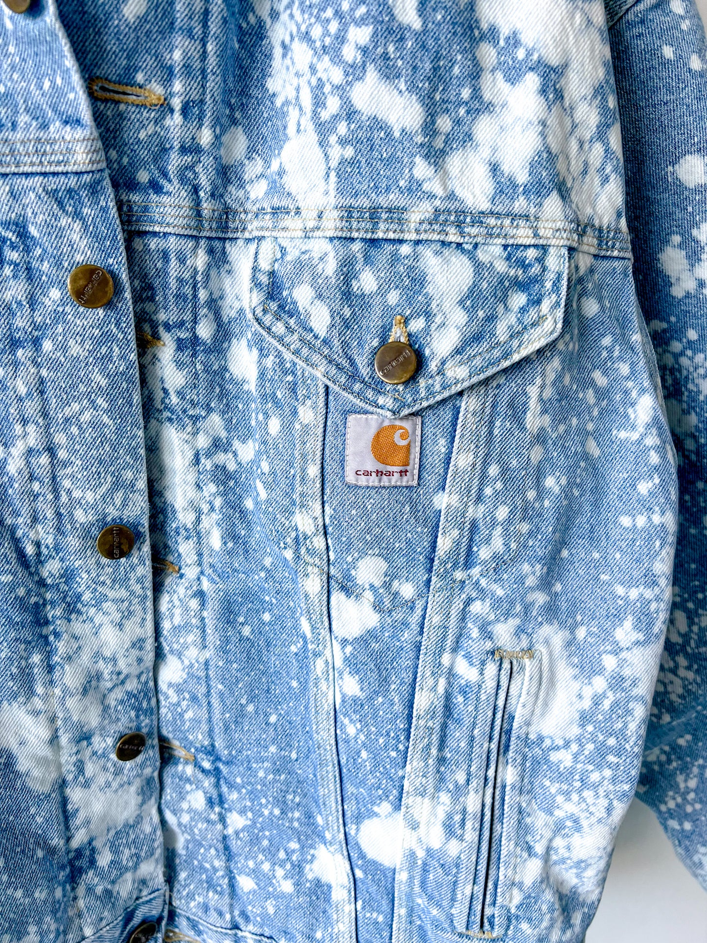 BAKERSFIELD - Vintage 90s Carhartt Acid Washed Blanket Lined Western Jacket - Denim, White - Unisex Large
