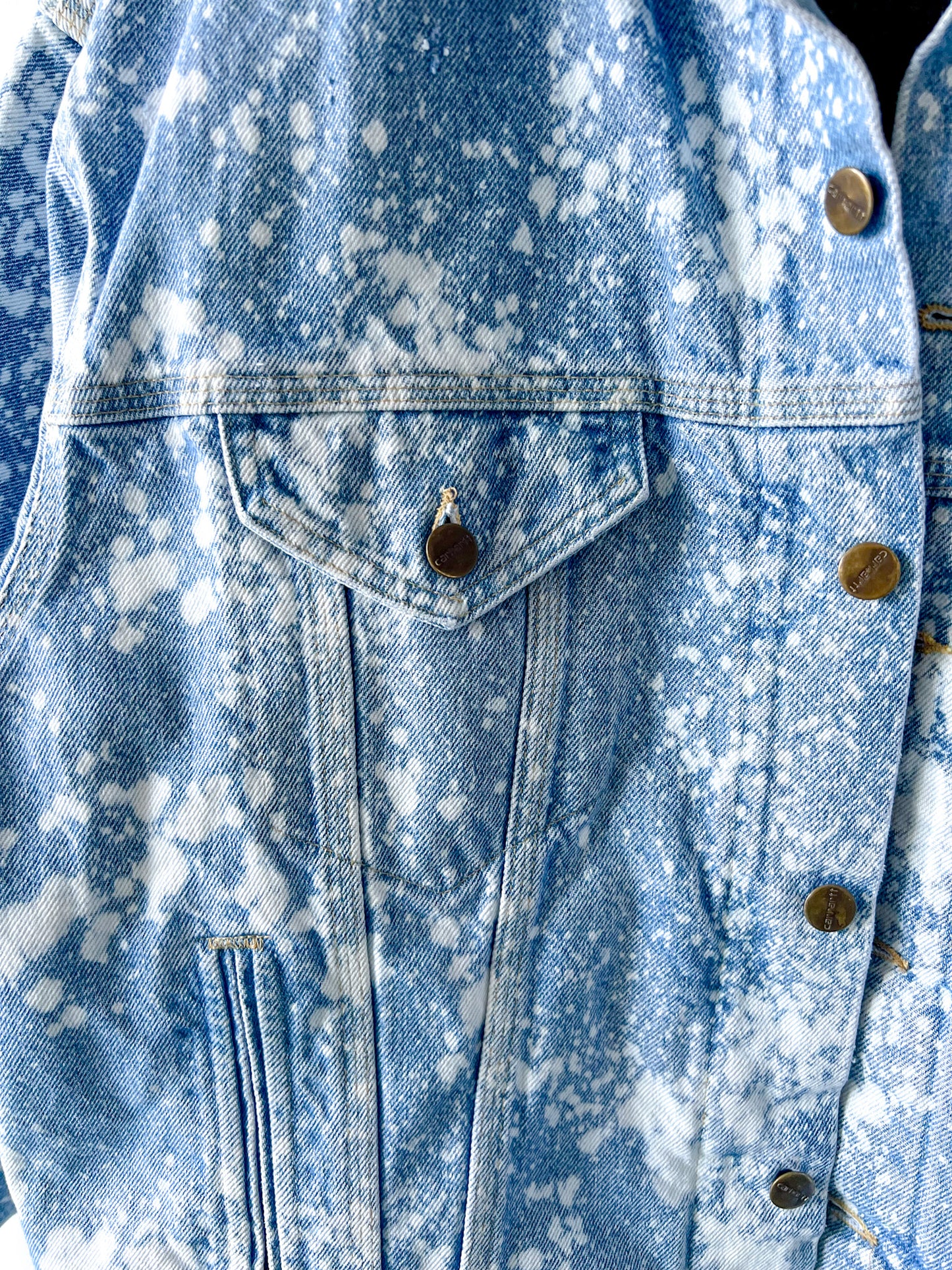 BAKERSFIELD - Vintage 90s Carhartt Acid Washed Blanket Lined Western Jacket - Denim, White - Unisex Large