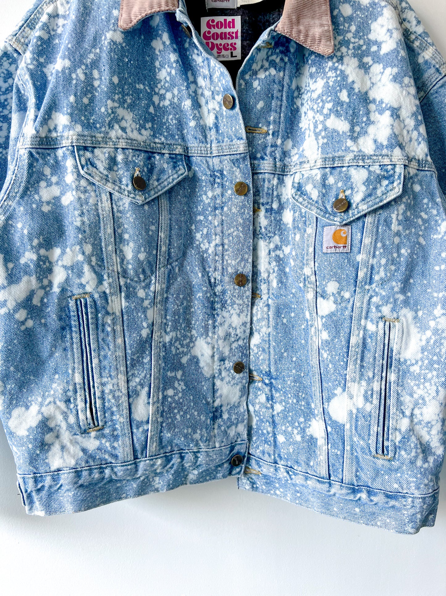 BAKERSFIELD - Vintage 90s Carhartt Acid Washed Blanket Lined Western Jacket - Denim, White - Unisex Large