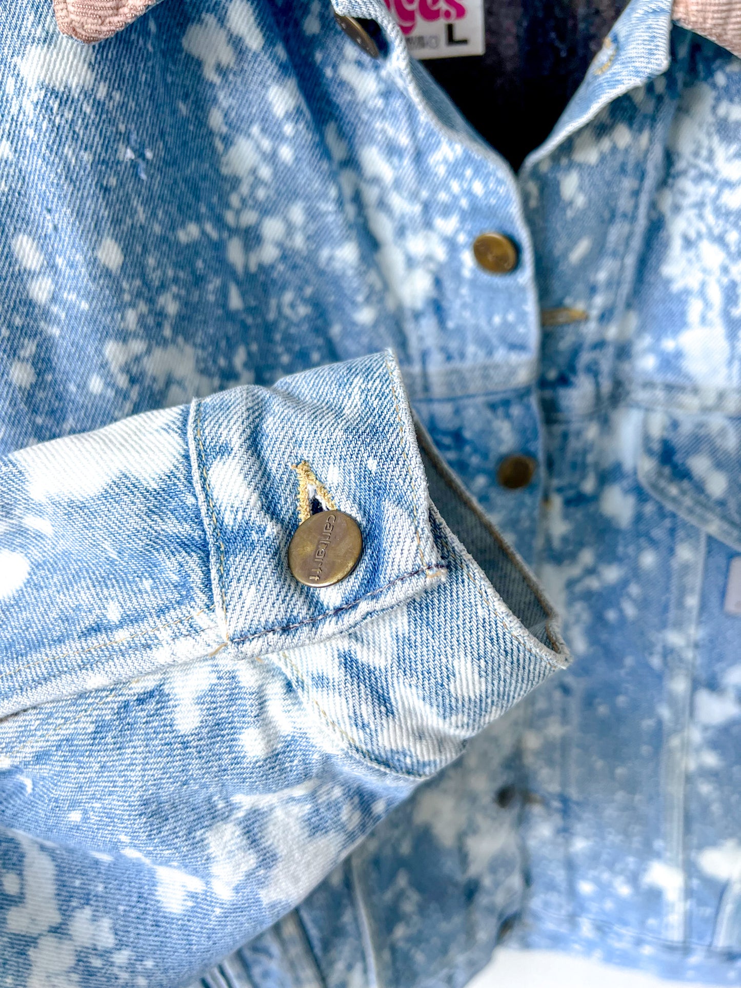 BAKERSFIELD - Vintage 90s Carhartt Acid Washed Blanket Lined Western Jacket - Denim, White - Unisex Large
