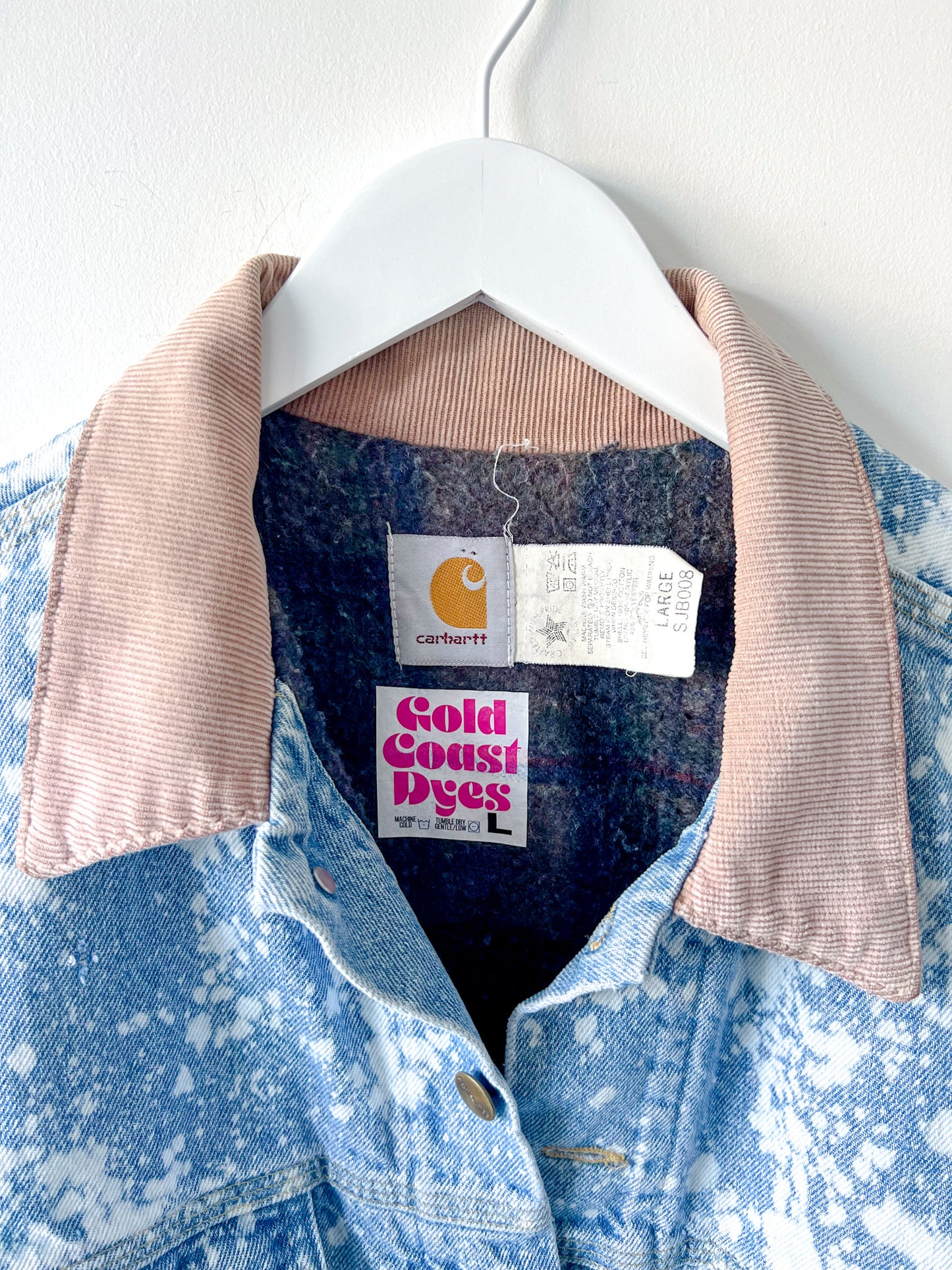 BAKERSFIELD - Vintage 90s Carhartt Acid Washed Blanket Lined Western Jacket - Denim, White - Unisex Large