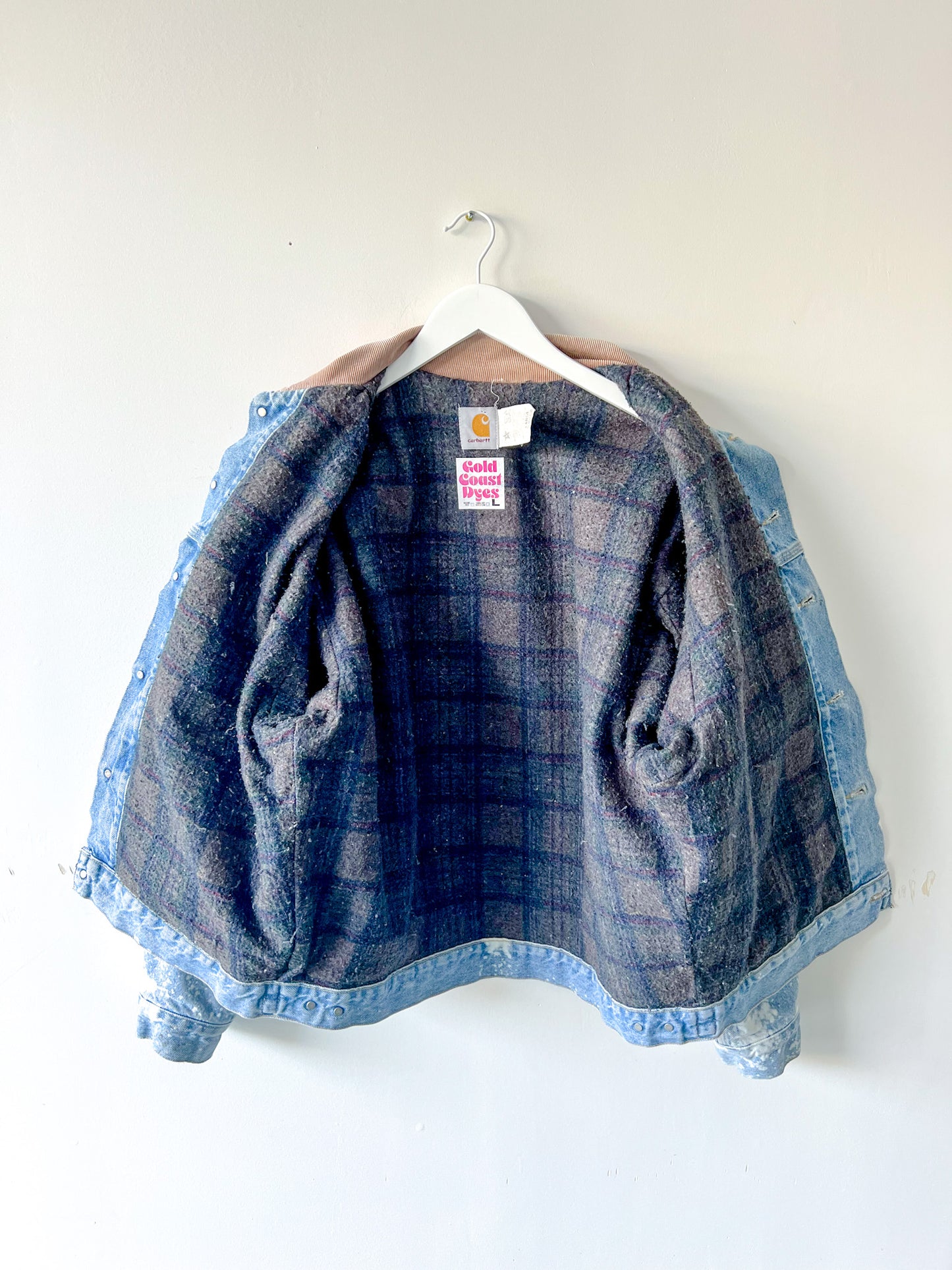 BAKERSFIELD - Vintage 90s Carhartt Acid Washed Blanket Lined Western Jacket - Denim, White - Unisex Large