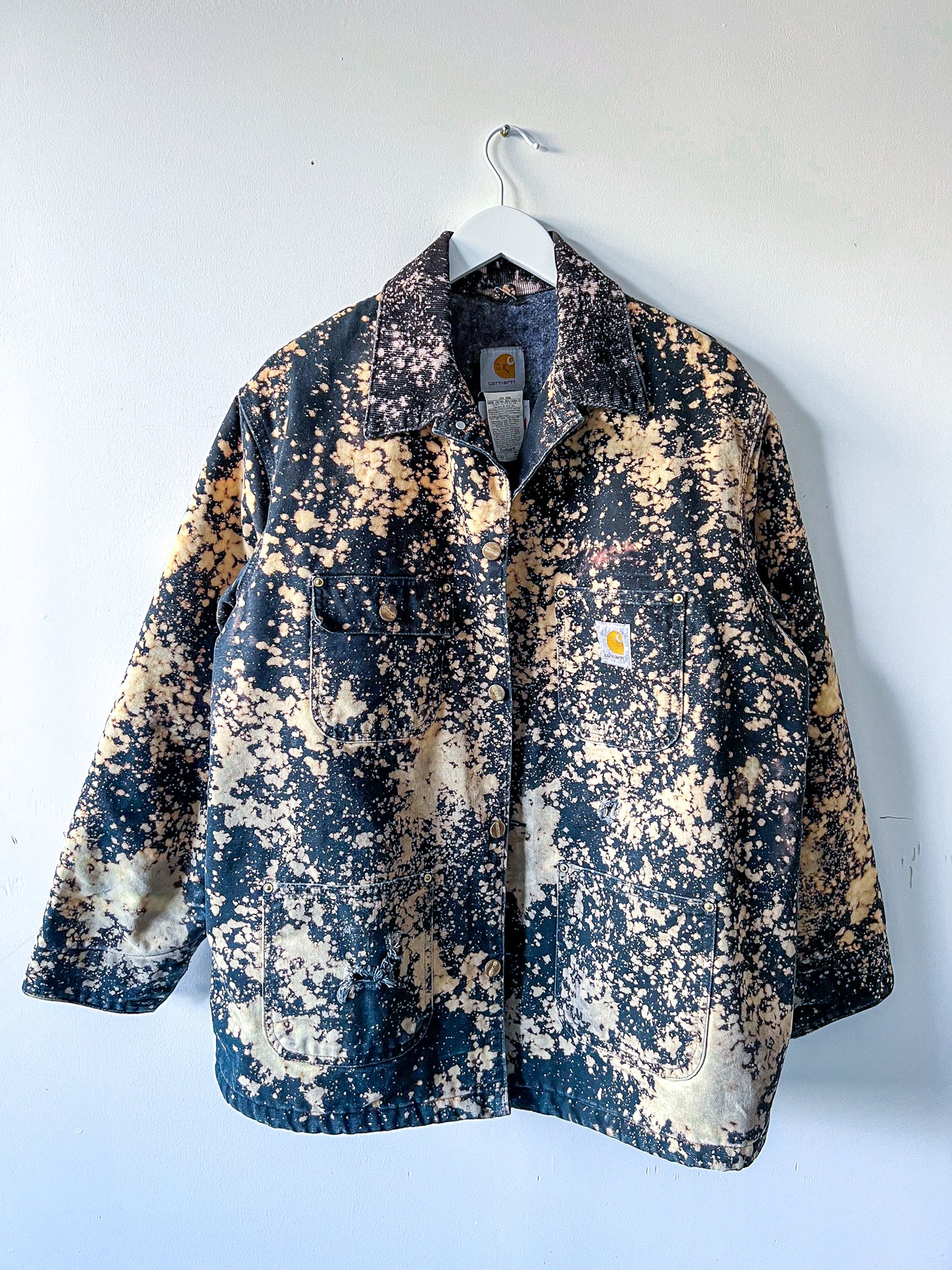 BEND - Vintage 90s Carhartt Acid Washed Blanket Lined Chore Coat - Black, White - Unisex Large