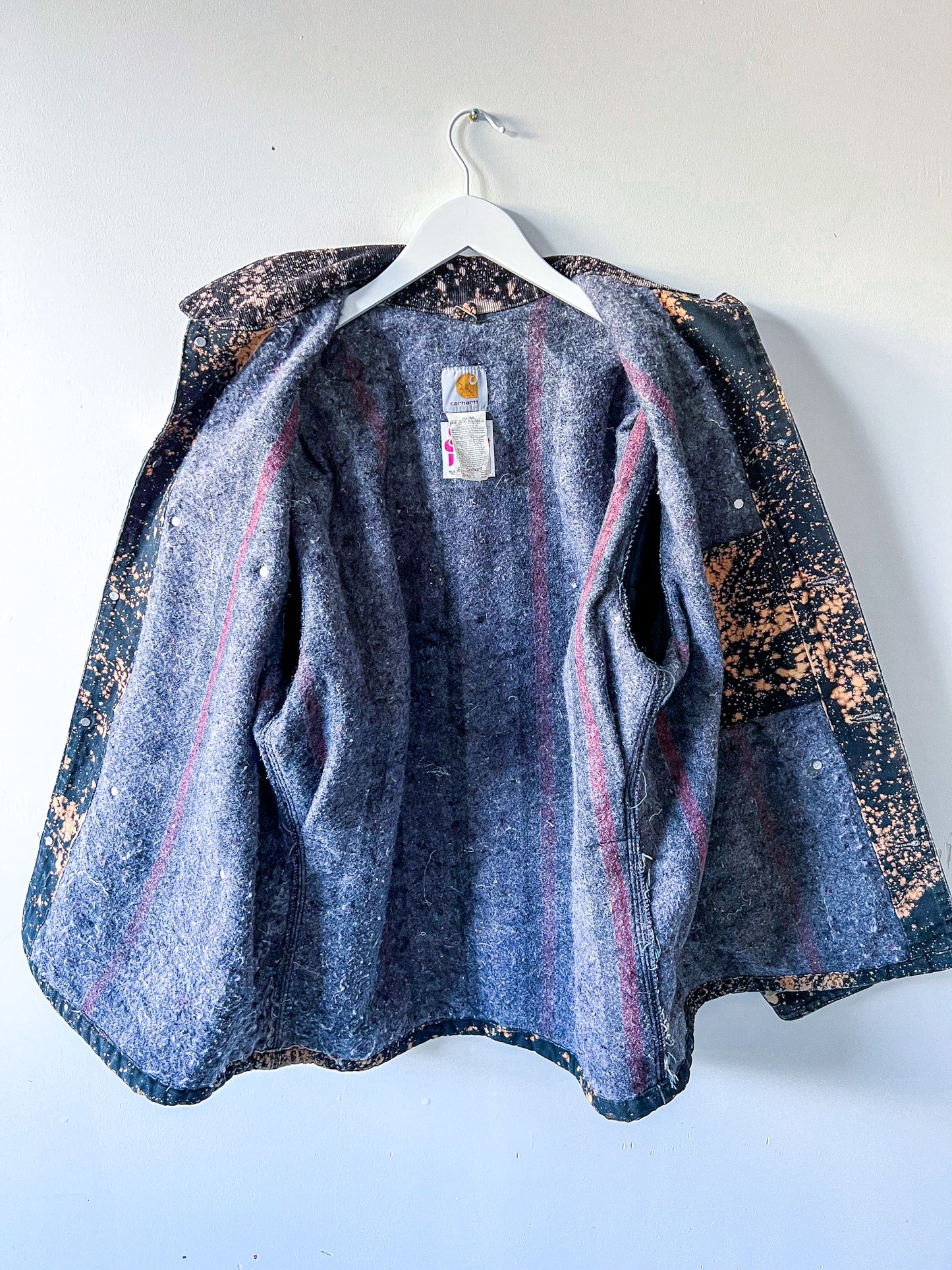 BEND - Vintage 90s Carhartt Acid Washed Blanket Lined Chore Coat - Black, White - Unisex Large