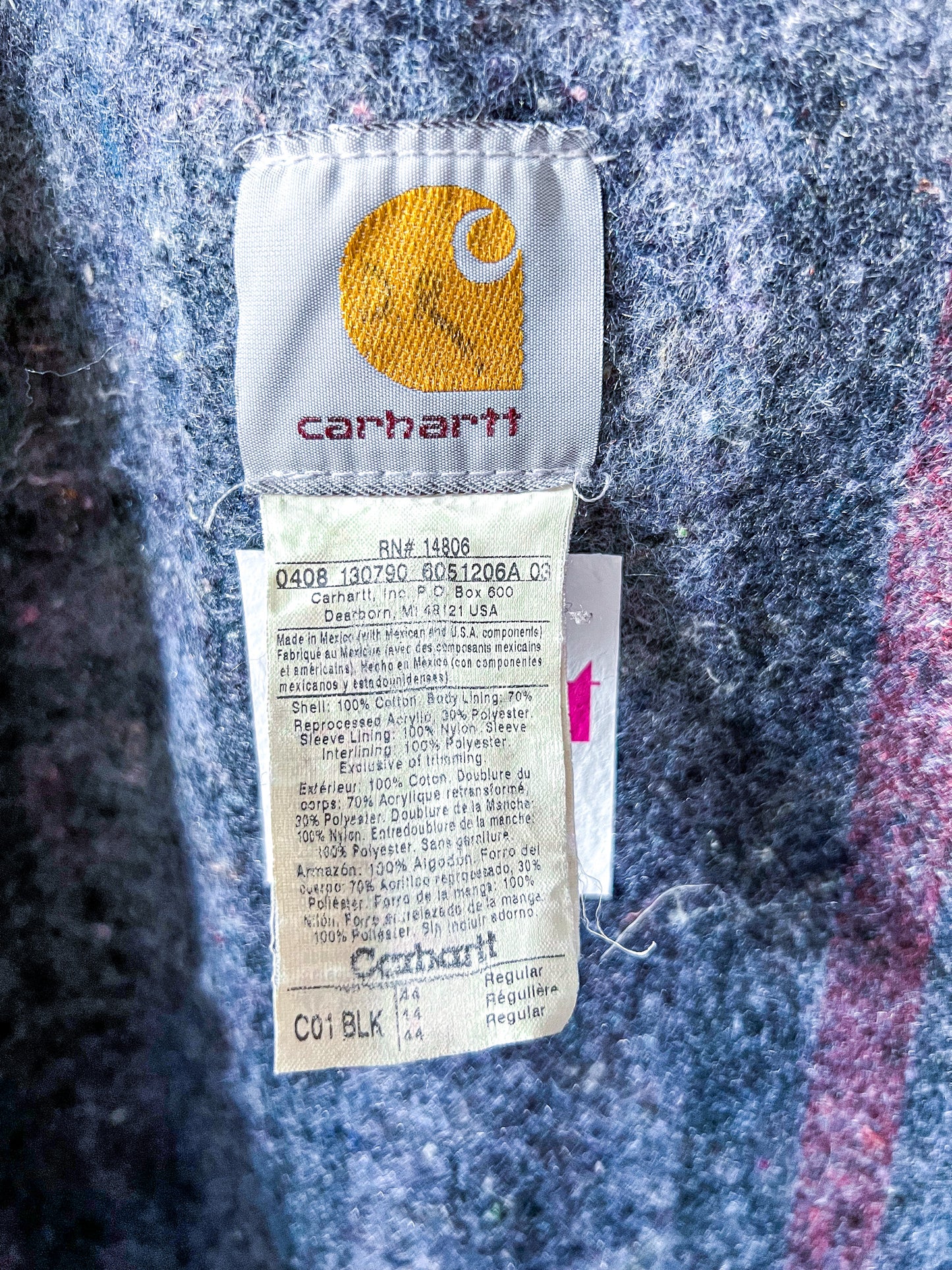 BEND - Vintage 90s Carhartt Acid Washed Blanket Lined Chore Coat - Black, White - Unisex Large
