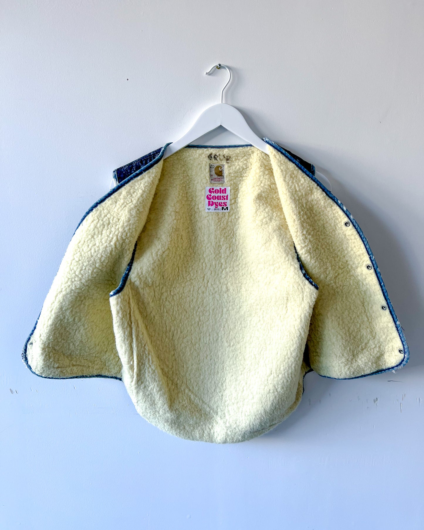 CANTON - Vintage 80s Carhartt Acid Washed Sherpa Lined Denim Vest - Denim, White - Unisex Medium