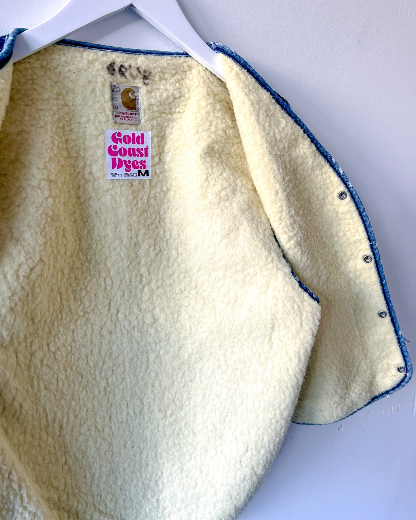 CANTON - Vintage 80s Carhartt Acid Washed Sherpa Lined Denim Vest - Denim, White - Unisex Medium