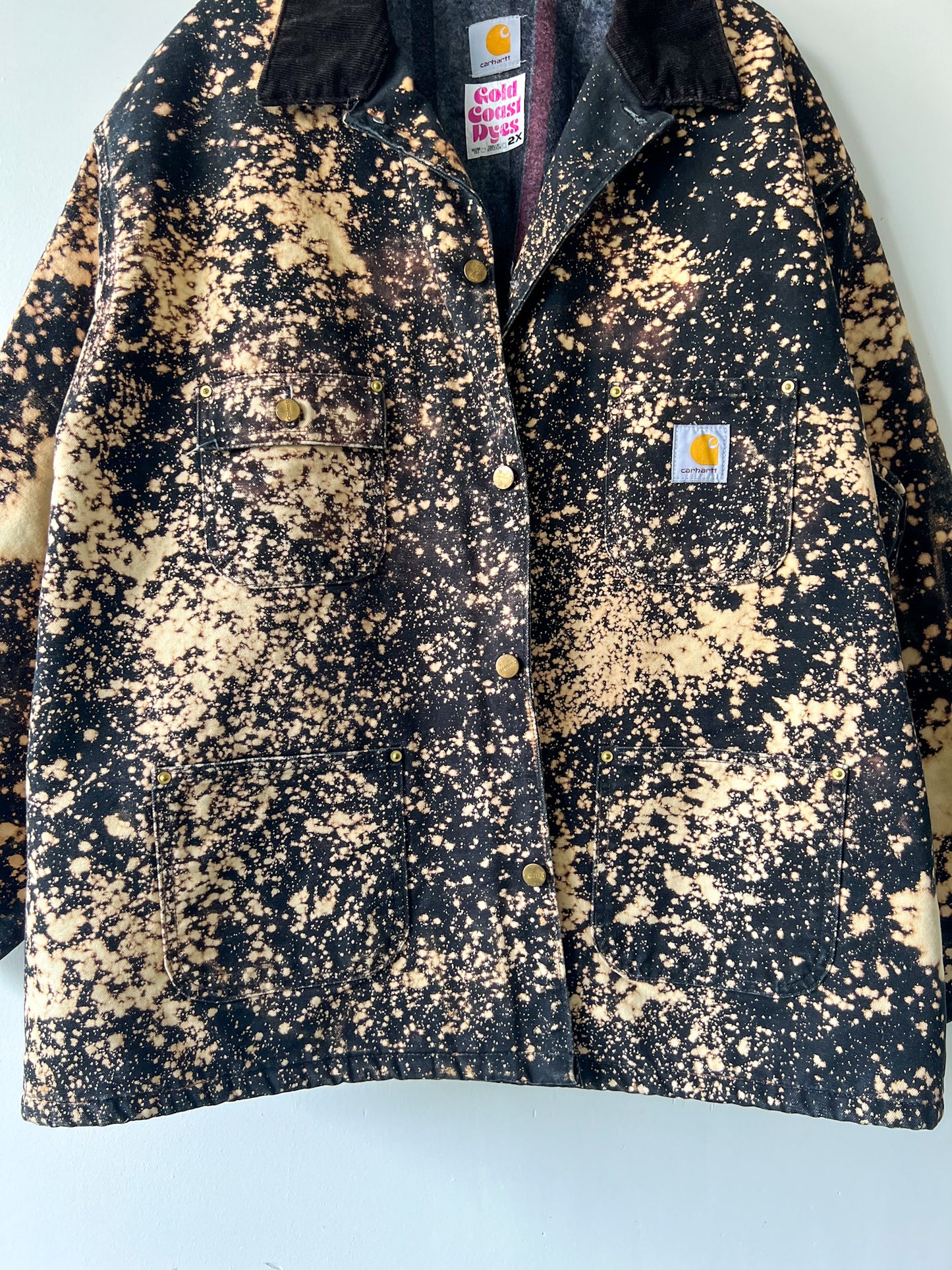 CAPE FEAR - Vintage 90s Carhartt Acid Washed Blanket Lined Chore Coat - Black, White - Unisex 2X