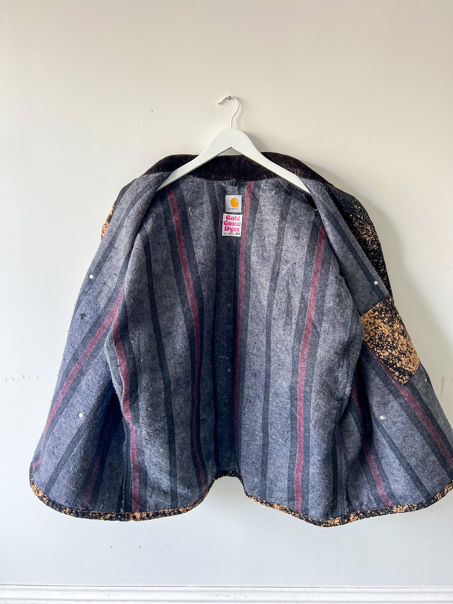 CAPE FEAR - Vintage 90s Carhartt Acid Washed Blanket Lined Chore Coat - Black, White - Unisex 2X