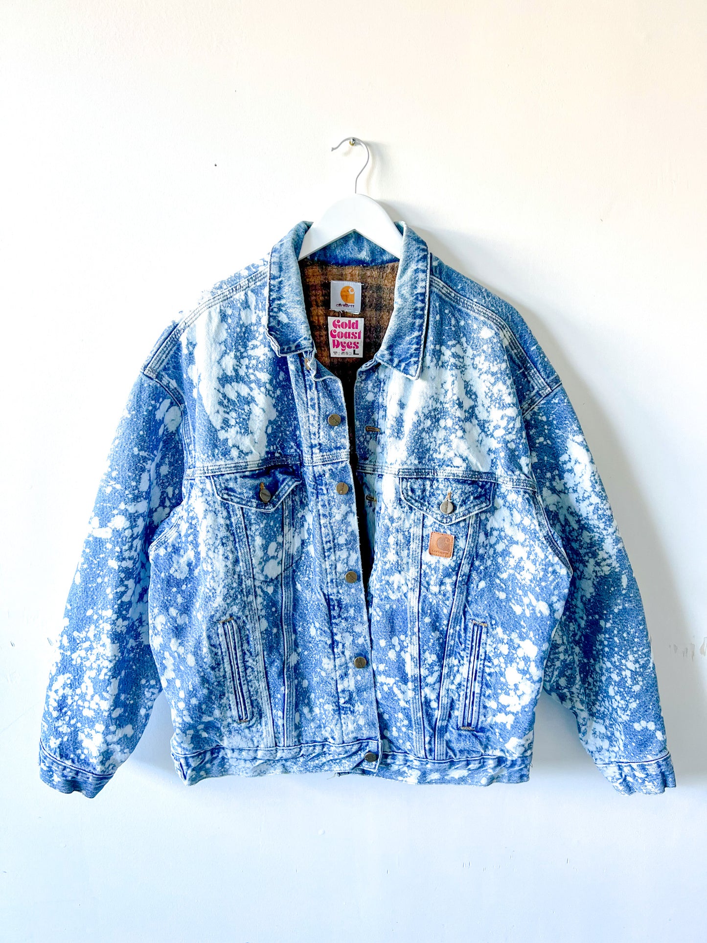 CHEYENNE - Vintage 90s Carhartt Acid Washed Blanket Lined Western Trucker Jacket - Denim, White - Unisex Large