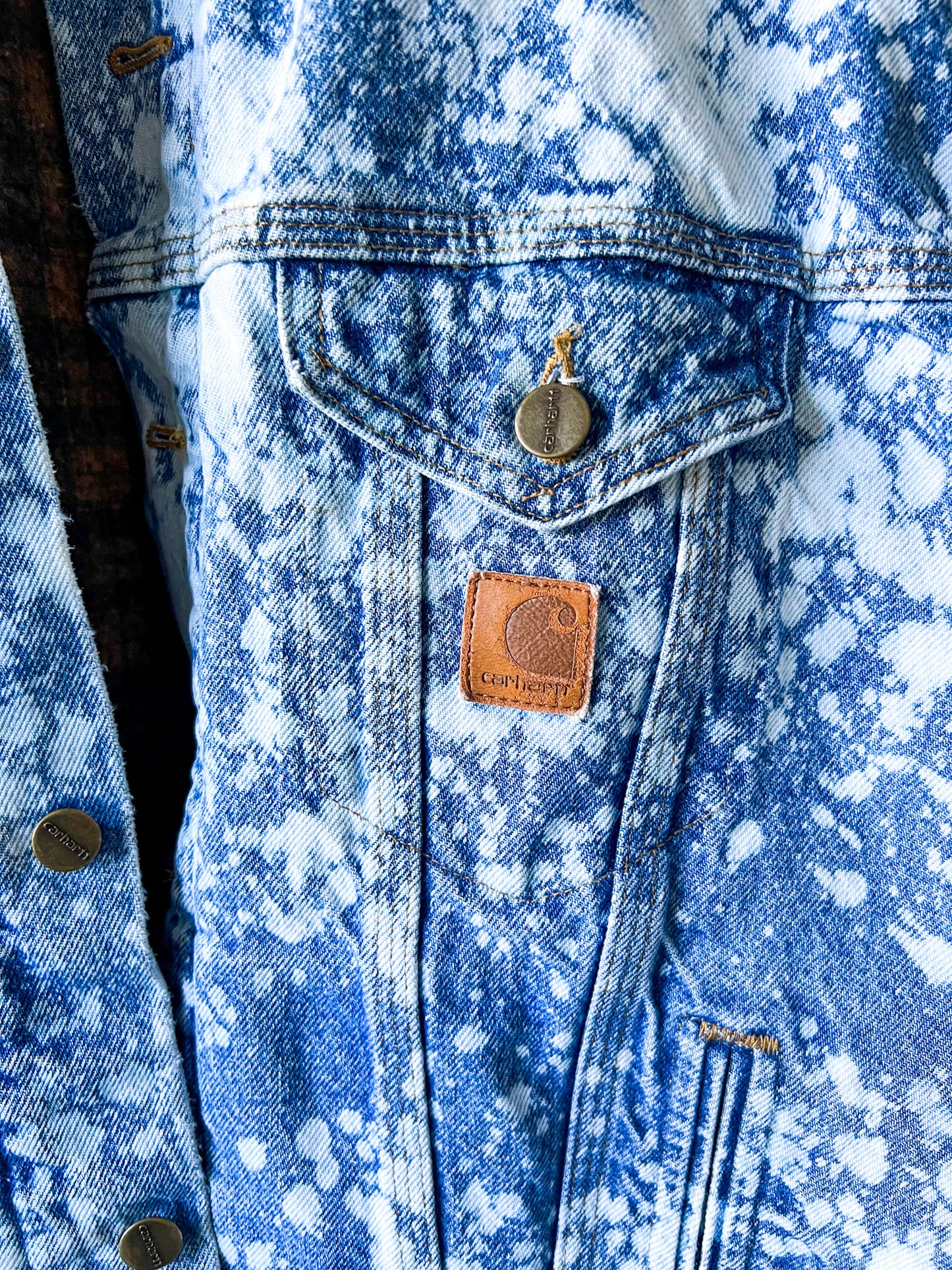 CHEYENNE - Vintage 90s Carhartt Acid Washed Blanket Lined Western Trucker Jacket - Denim, White - Unisex Large