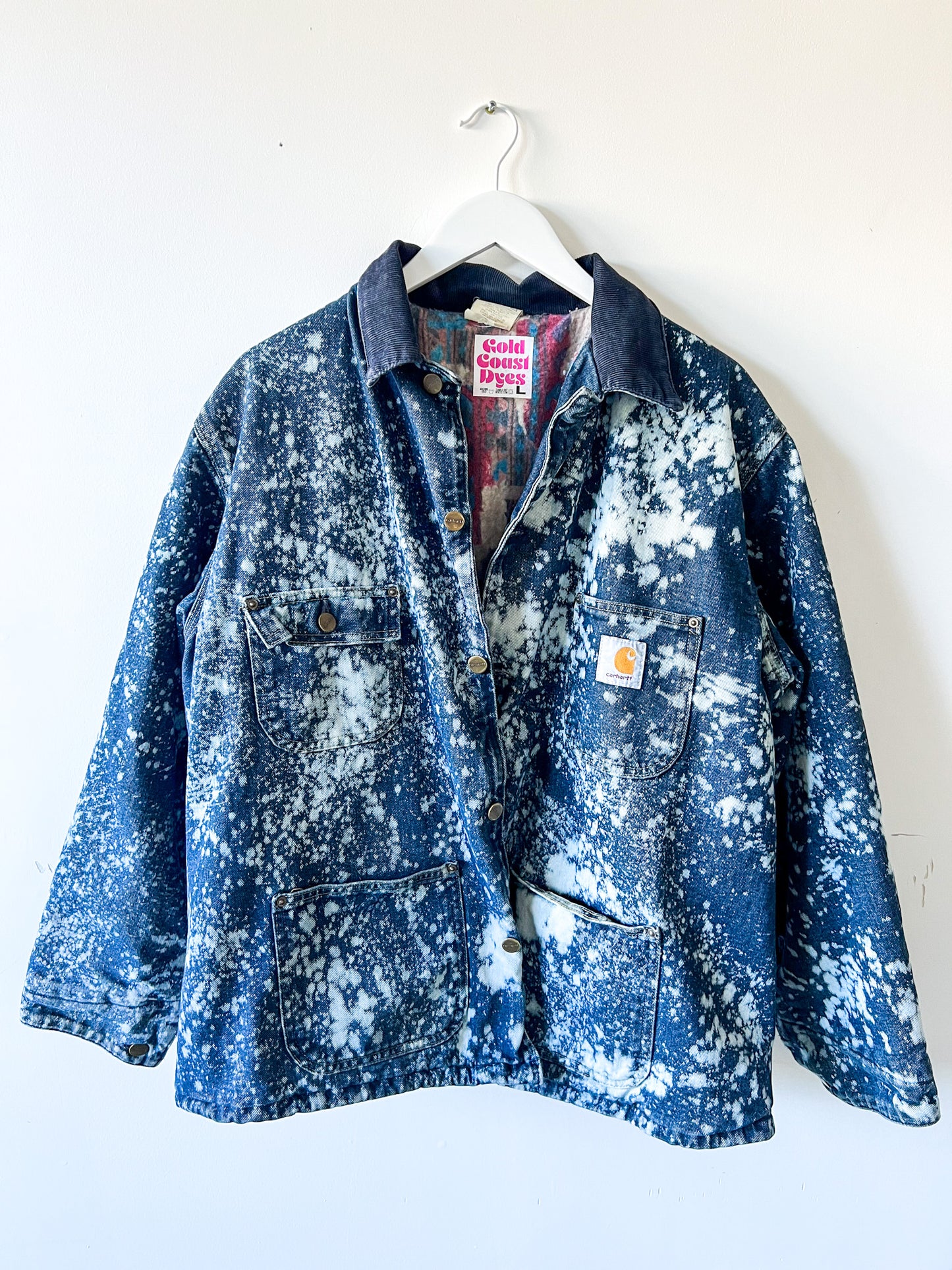CONNECTICUT - Vintage 90s Carhartt Acid Washed Blanket Lined Chore Coat - Denim, White - Unisex Large