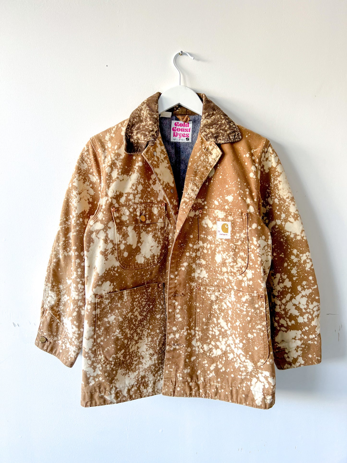 CORPUS CHRISTI - Vintage 80s Carhartt Acid Washed Blanket Lined Chore Coat - Tan, Beige - Unisex Small