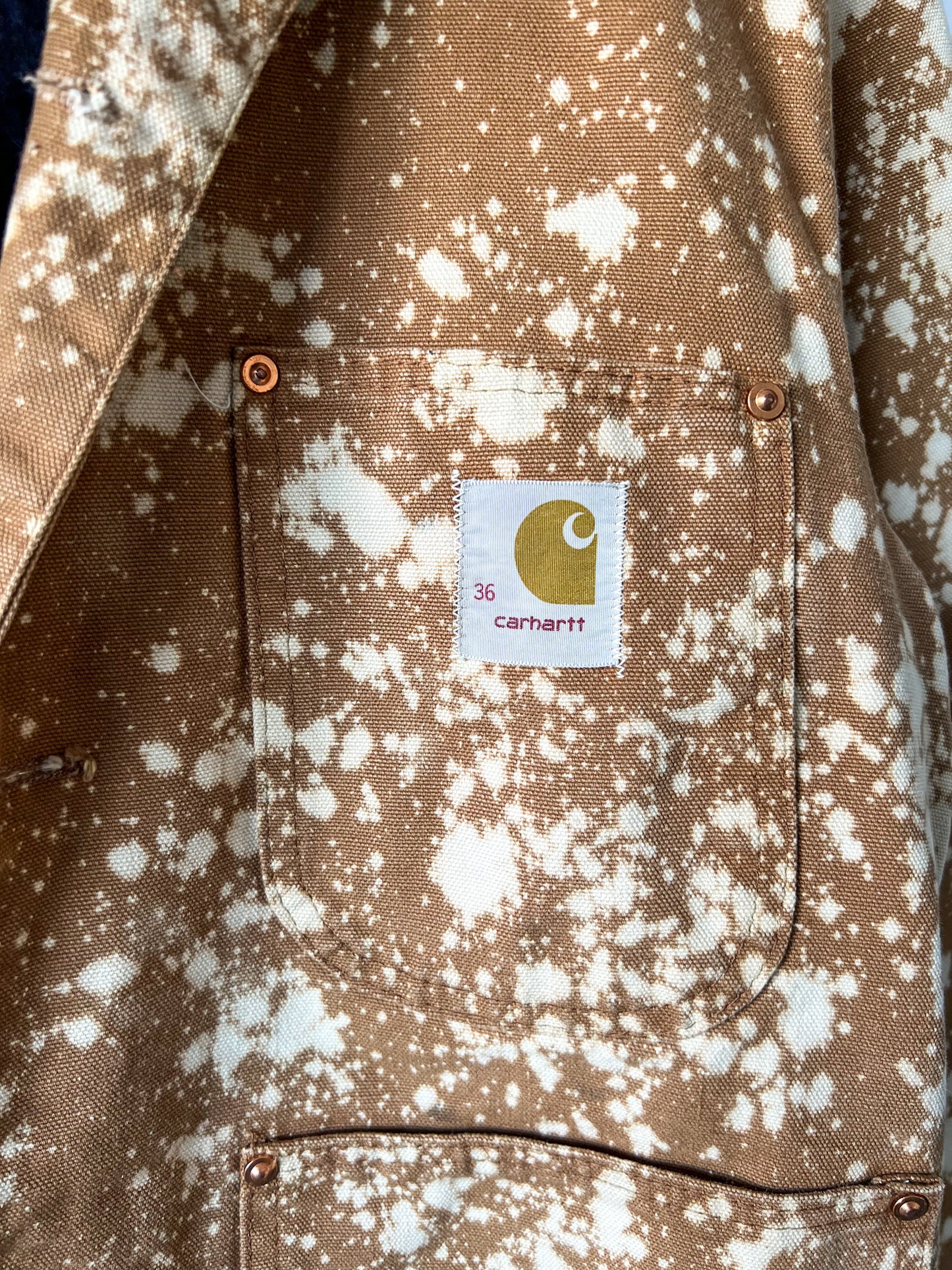 CORPUS CHRISTI - Vintage 80s Carhartt Acid Washed Blanket Lined Chore Coat - Tan, Beige - Unisex Small
