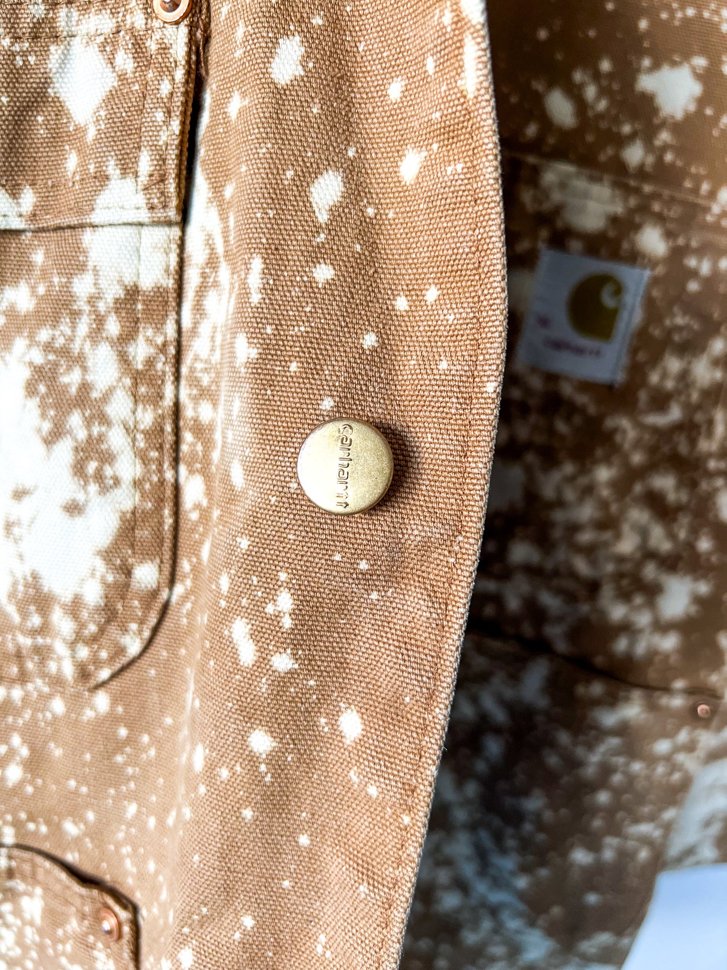 CORPUS CHRISTI - Vintage 80s Carhartt Acid Washed Blanket Lined Chore Coat - Tan, Beige - Unisex Small