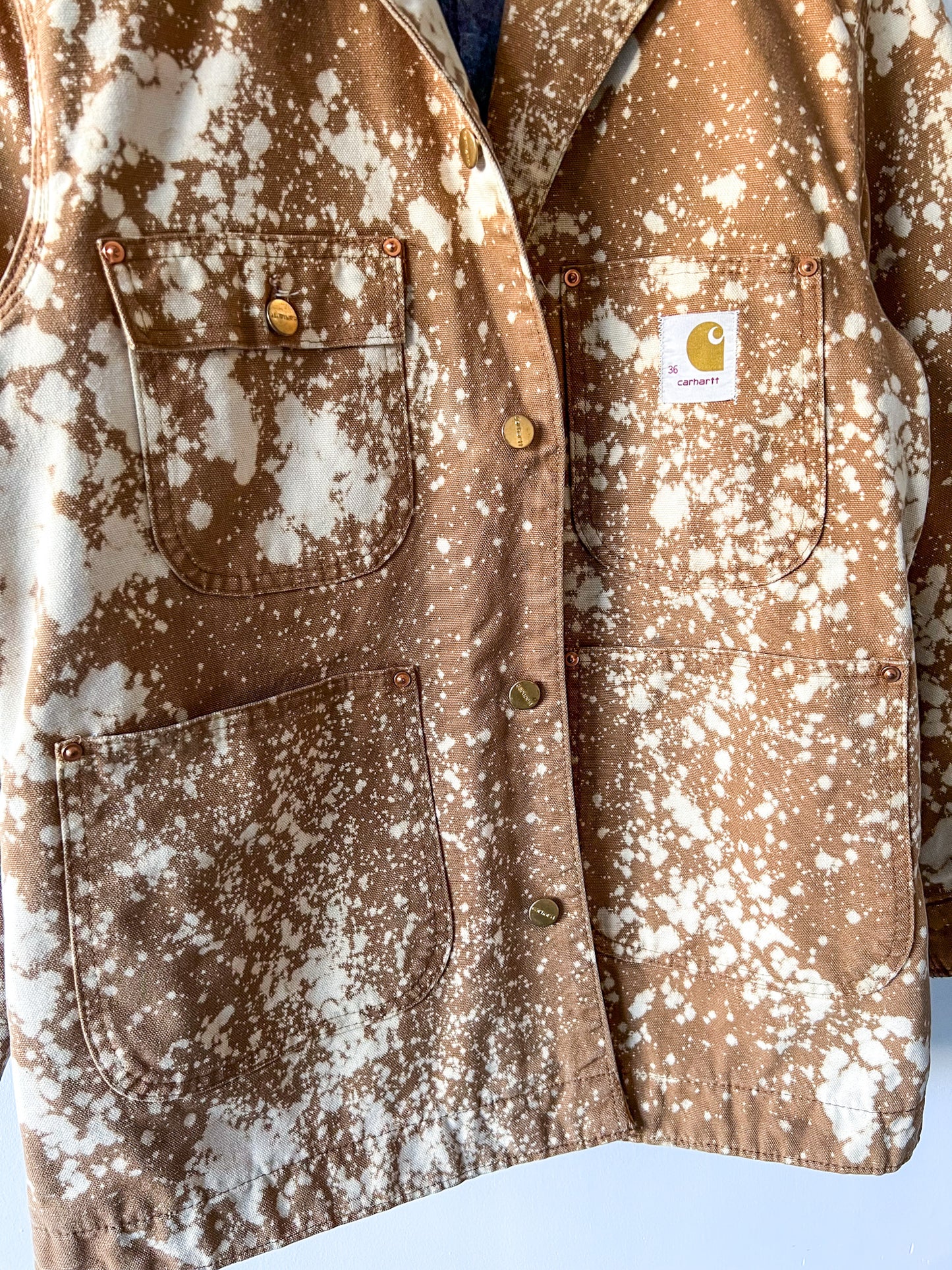 CORPUS CHRISTI - Vintage 80s Carhartt Acid Washed Blanket Lined Chore Coat - Tan, Beige - Unisex Small
