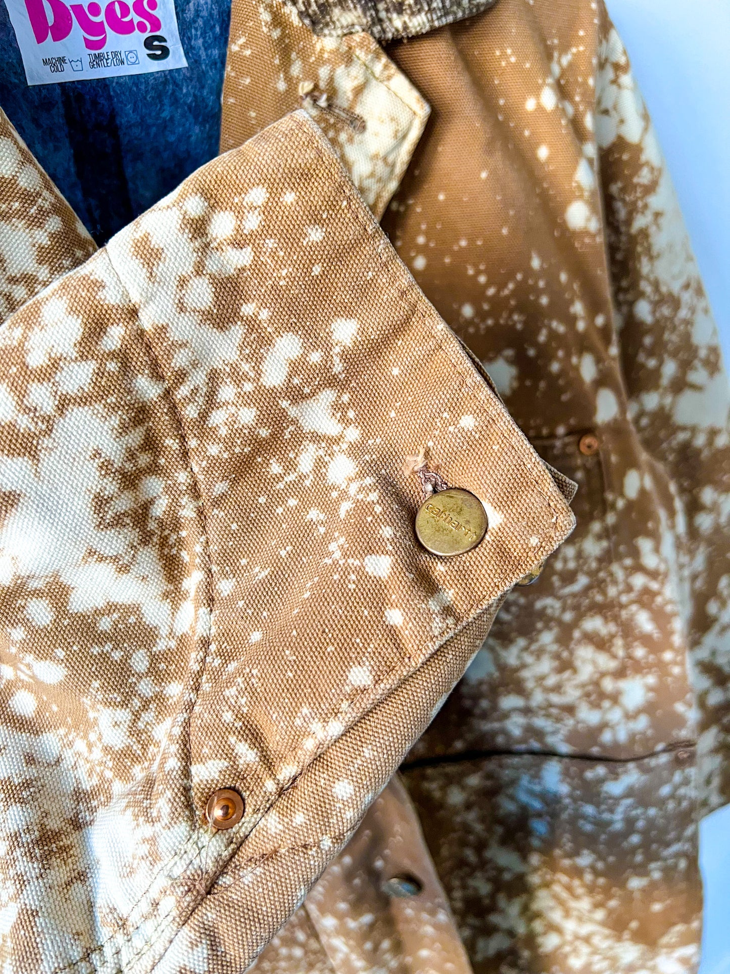 CORPUS CHRISTI - Vintage 80s Carhartt Acid Washed Blanket Lined Chore Coat - Tan, Beige - Unisex Small