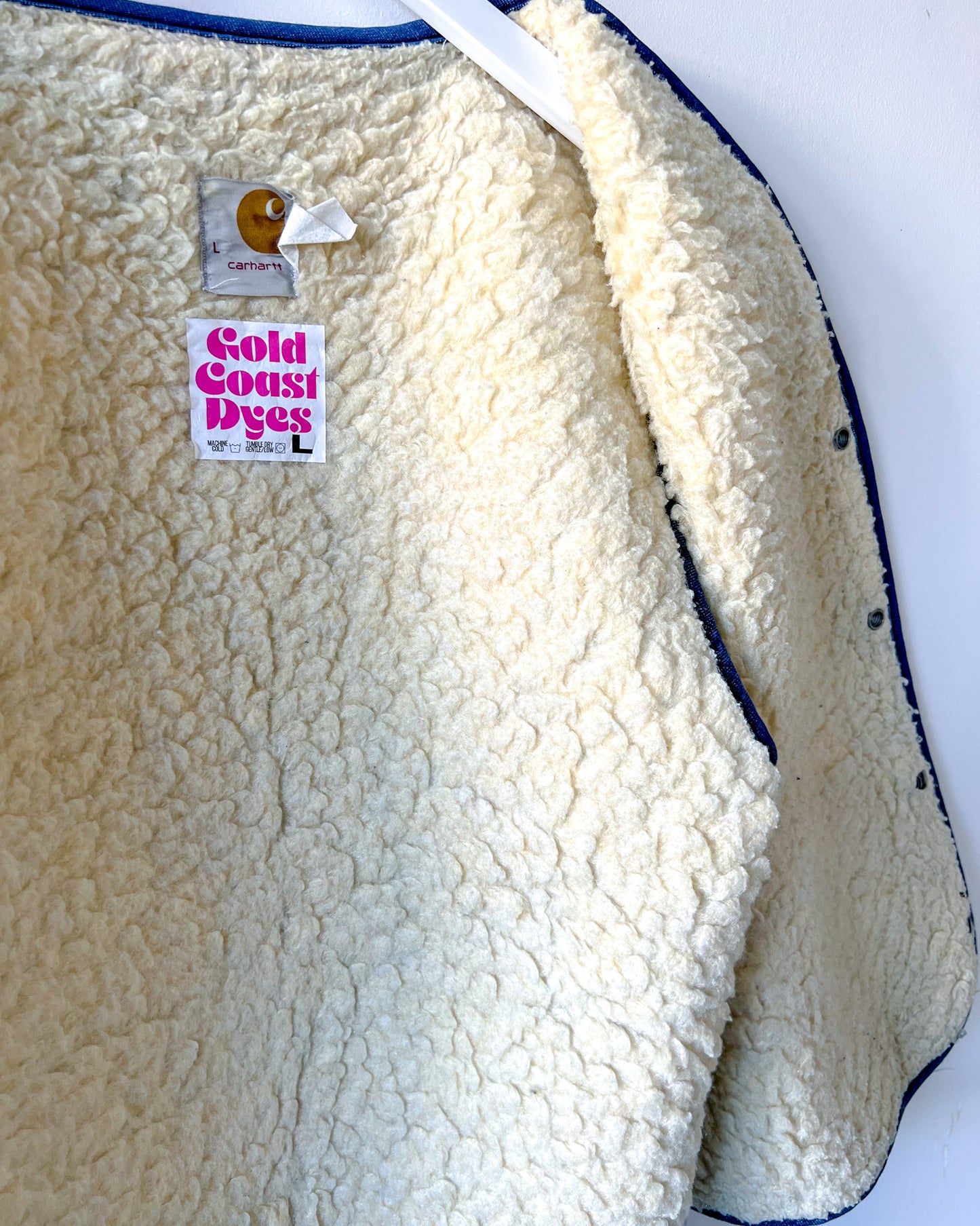 DELAWARE - Vintage 80s Carhartt Acid Washed Sherpa Lined Denim Vest - Denim, White - Unisex Large