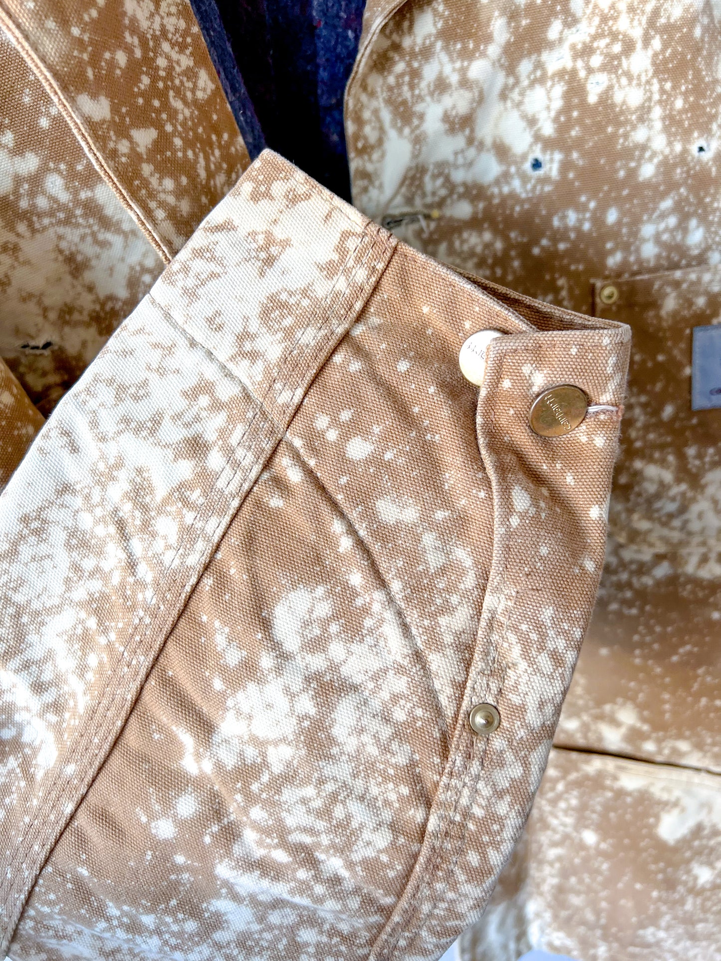 DENVER - Vintage 80s Carhartt Acid Washed Blanket Lined Chore Coat - Tan, Beige - Unisex Large