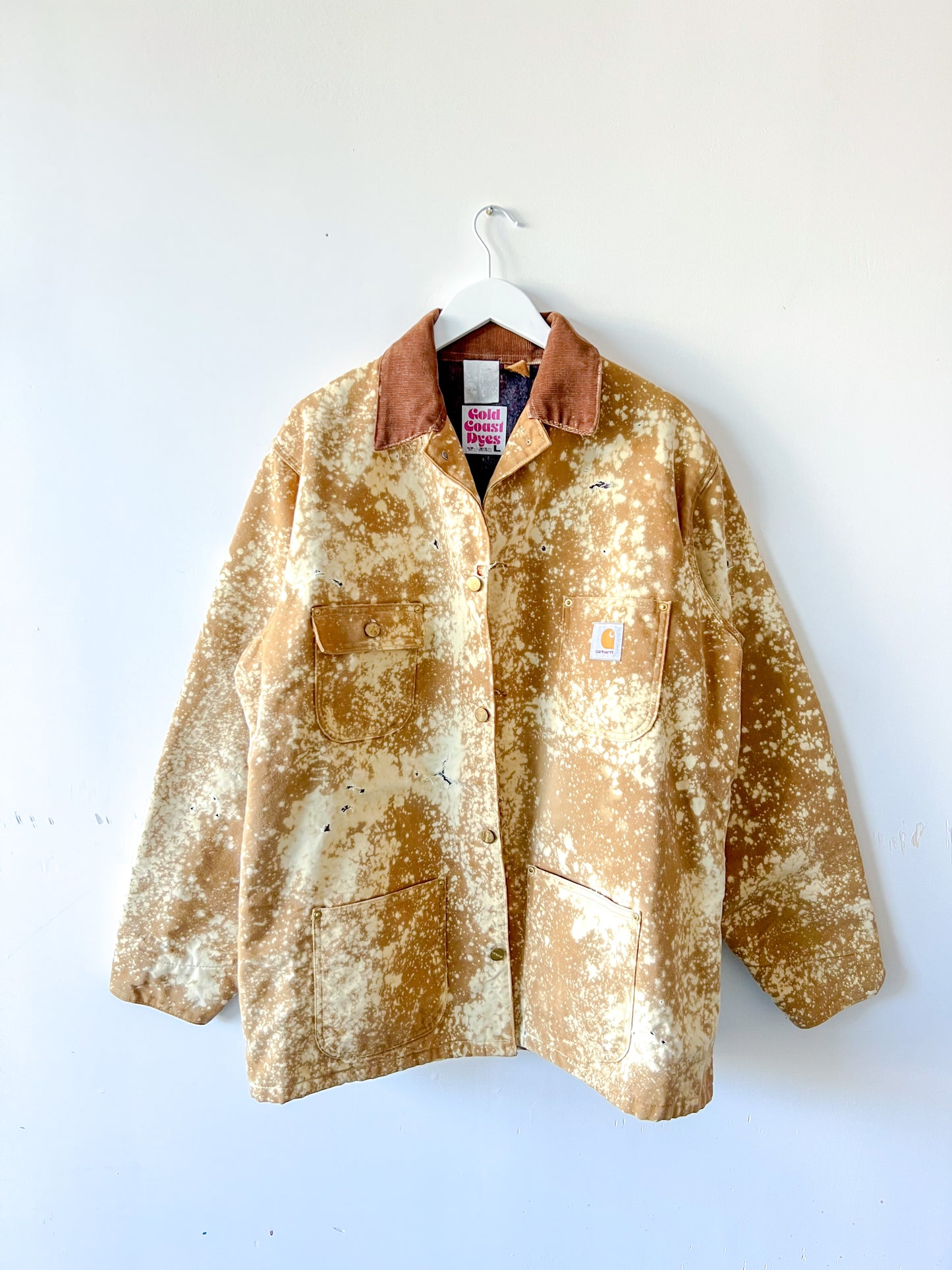 DENVER - Vintage 80s Carhartt Acid Washed Blanket Lined Chore Coat - Tan, Beige - Unisex Large