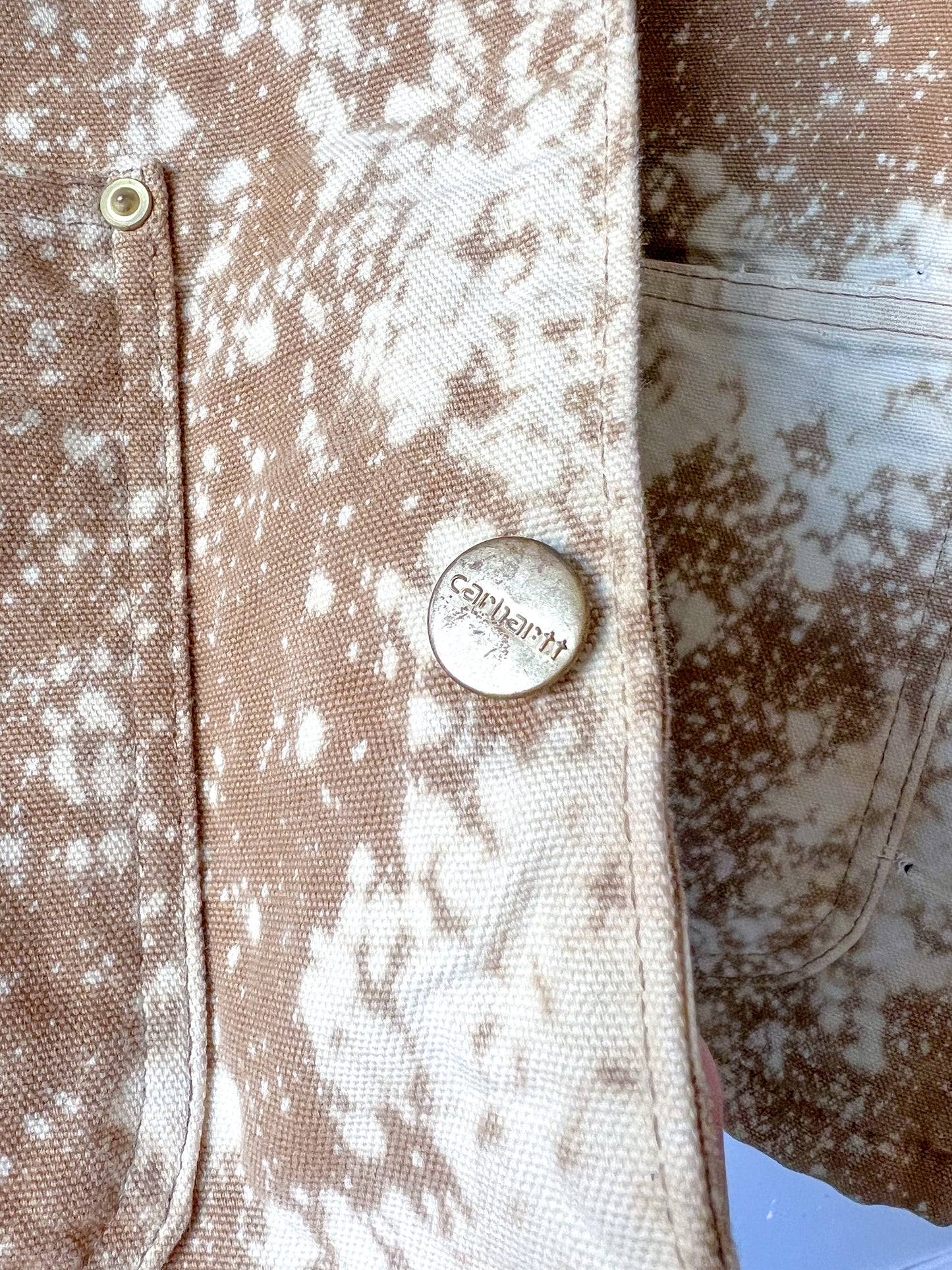 DENVER - Vintage 80s Carhartt Acid Washed Blanket Lined Chore Coat - Tan, Beige - Unisex Large