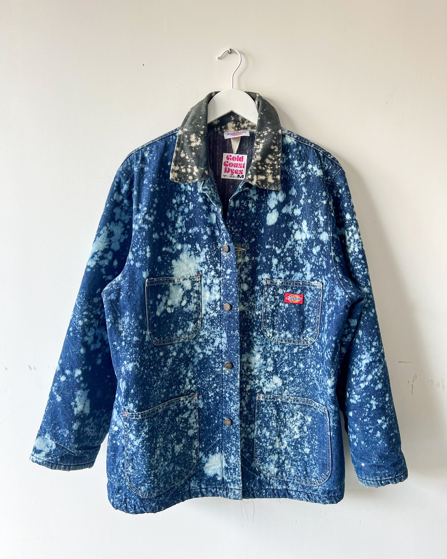 DICKIE - Vintage 90s Dickies Acid Washed Blanket Lined Chore Coat - Denim, White - Unisex Medium