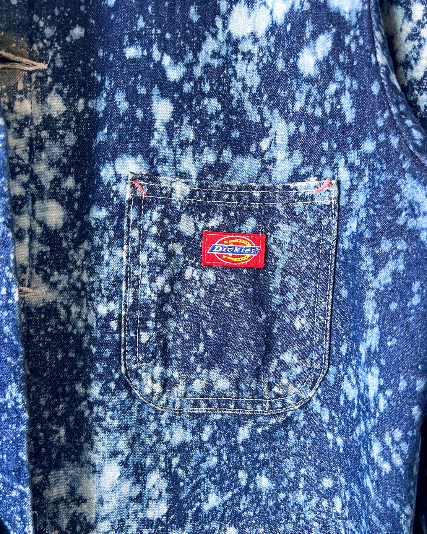 DICKIE - Vintage 90s Dickies Acid Washed Blanket Lined Chore Coat - Denim, White - Unisex Medium