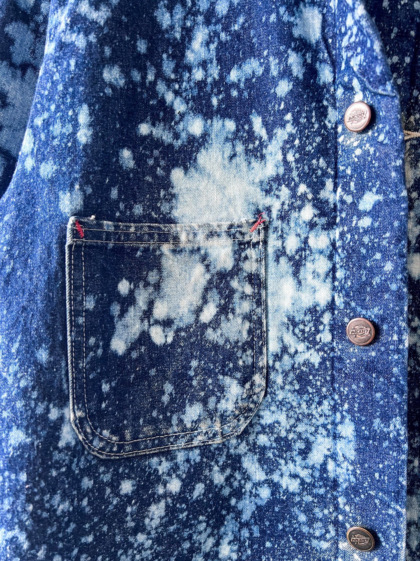 DICKIE - Vintage 90s Dickies Acid Washed Blanket Lined Chore Coat - Denim, White - Unisex Medium