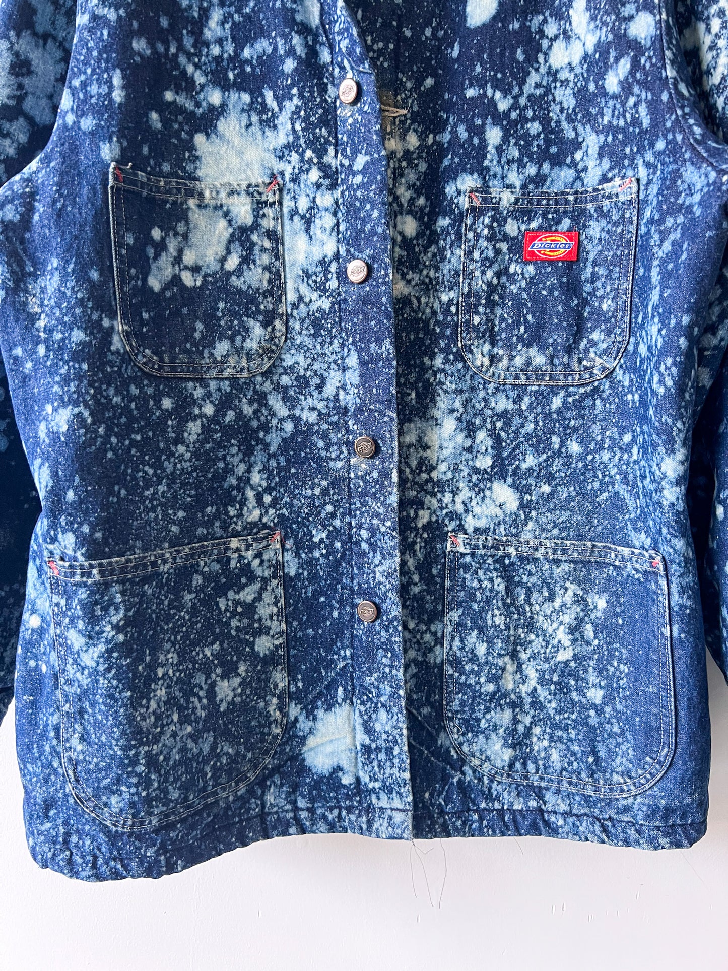 DICKIE - Vintage 90s Dickies Acid Washed Blanket Lined Chore Coat - Denim, White - Unisex Medium