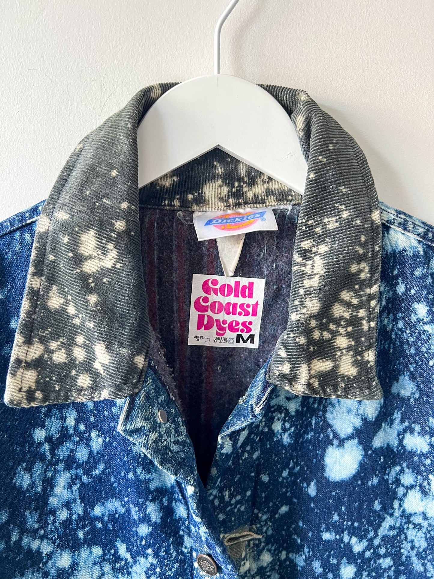 DICKIE - Vintage 90s Dickies Acid Washed Blanket Lined Chore Coat - Denim, White - Unisex Medium