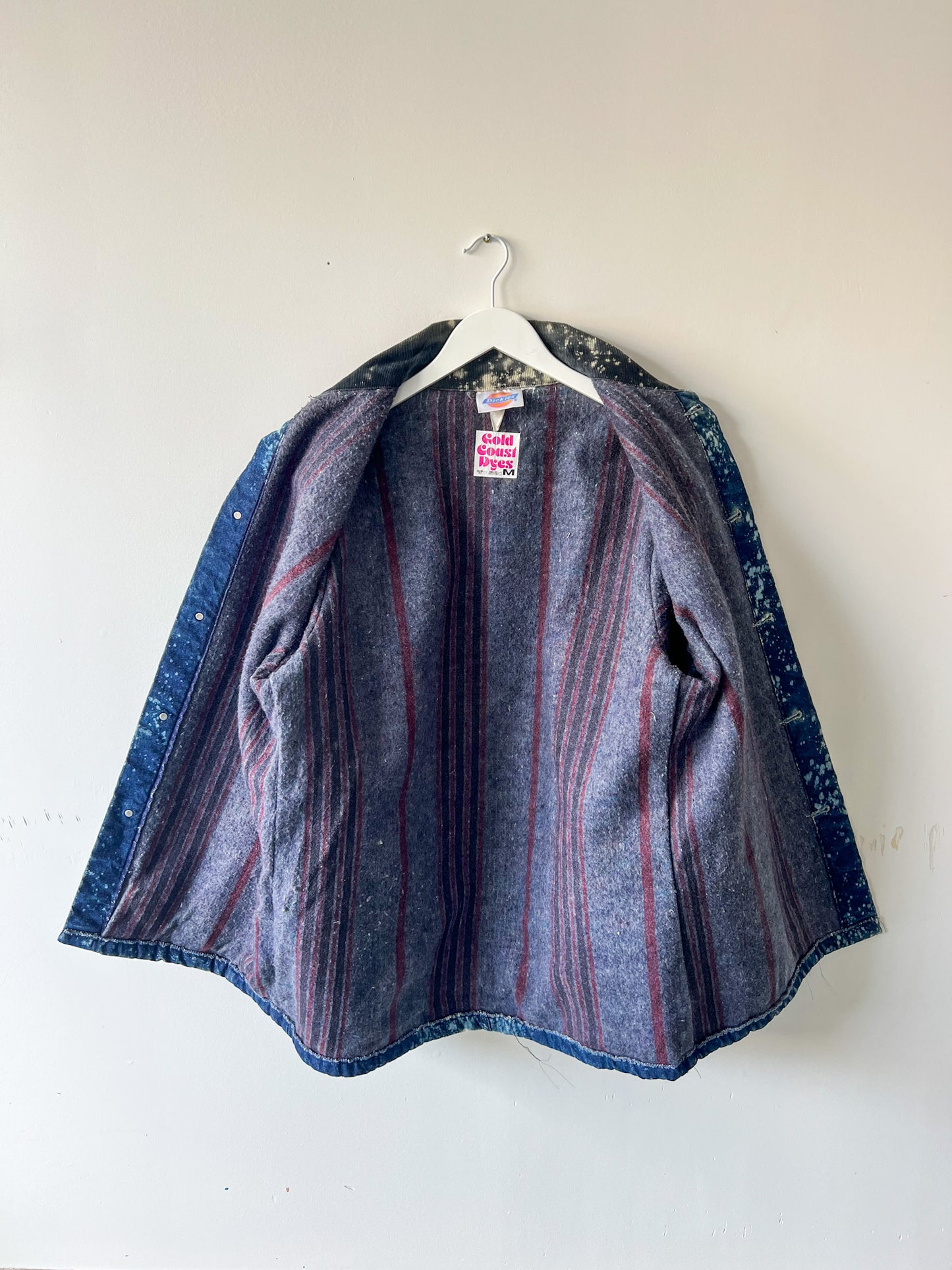 DICKIE - Vintage 90s Dickies Acid Washed Blanket Lined Chore Coat - Denim, White - Unisex Medium