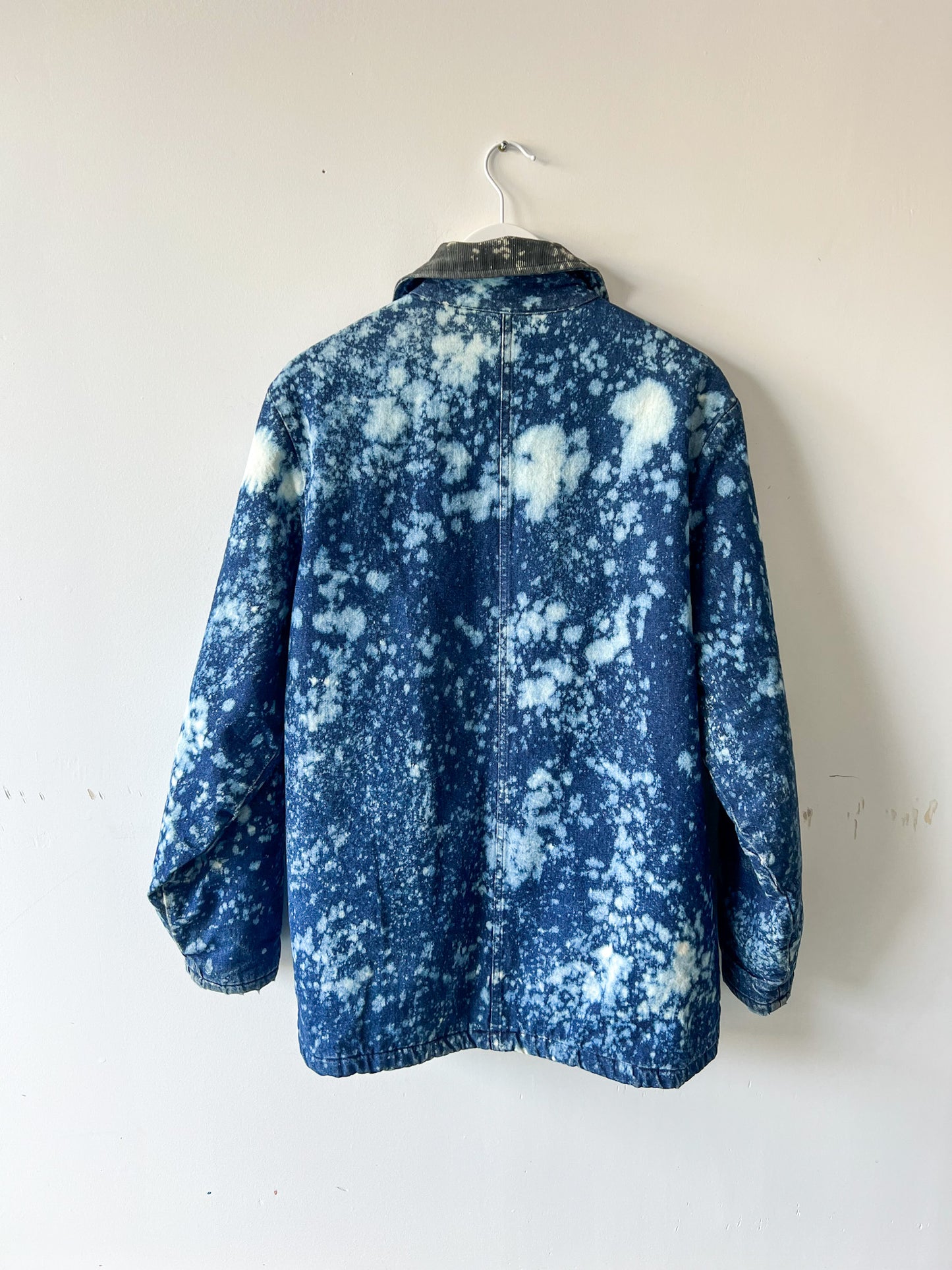 DICKIE - Vintage 90s Dickies Acid Washed Blanket Lined Chore Coat - Denim, White - Unisex Medium