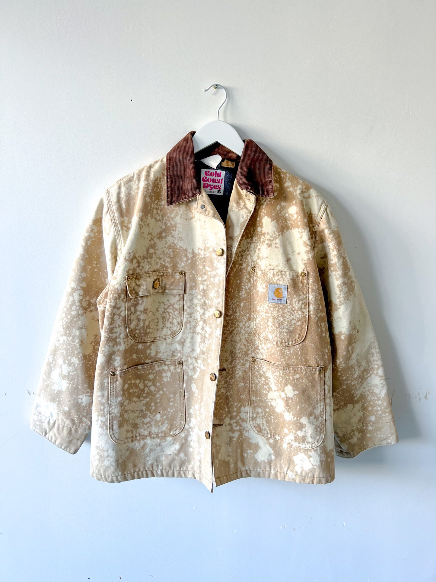 HOUSTON - Vintage 80s Carhartt Acid Washed Blanket Lined Chore Coat - Tan, Beige - Unisex Small
