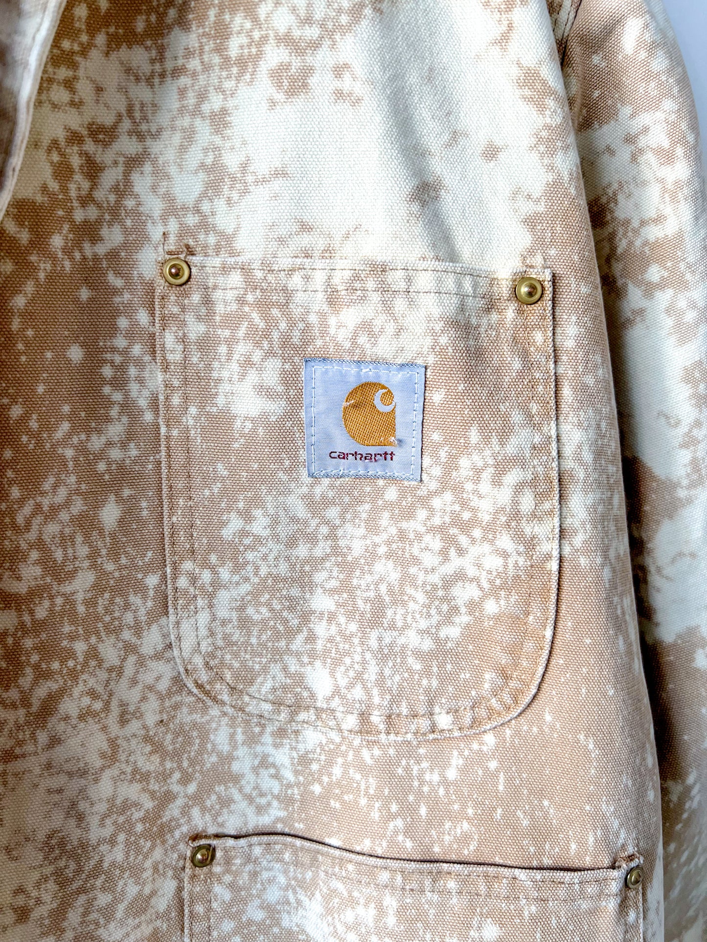HOUSTON - Vintage 80s Carhartt Acid Washed Blanket Lined Chore Coat - Tan, Beige - Unisex Small