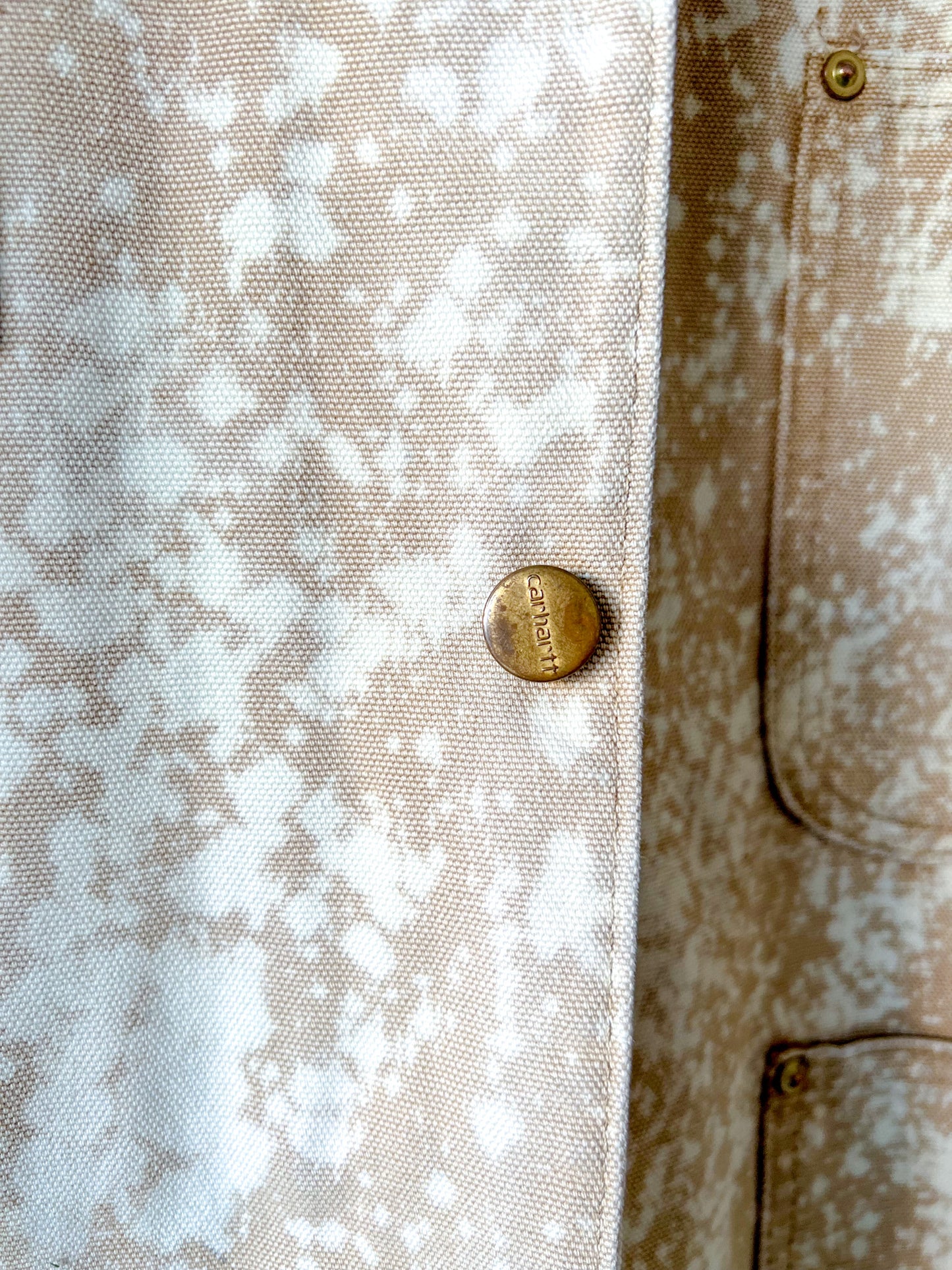 HOUSTON - Vintage 80s Carhartt Acid Washed Blanket Lined Chore Coat - Tan, Beige - Unisex Small