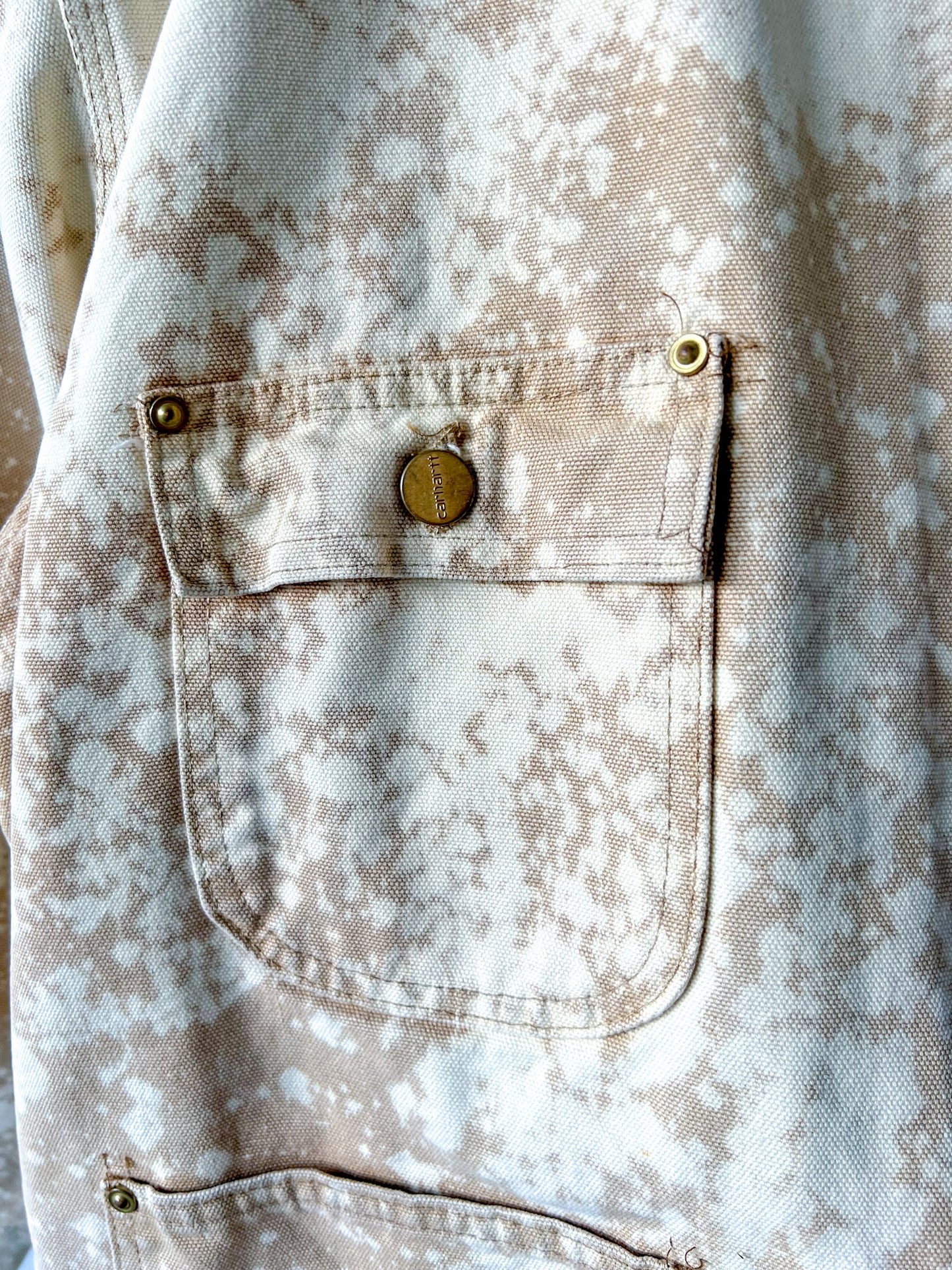 HOUSTON - Vintage 80s Carhartt Acid Washed Blanket Lined Chore Coat - Tan, Beige - Unisex Small