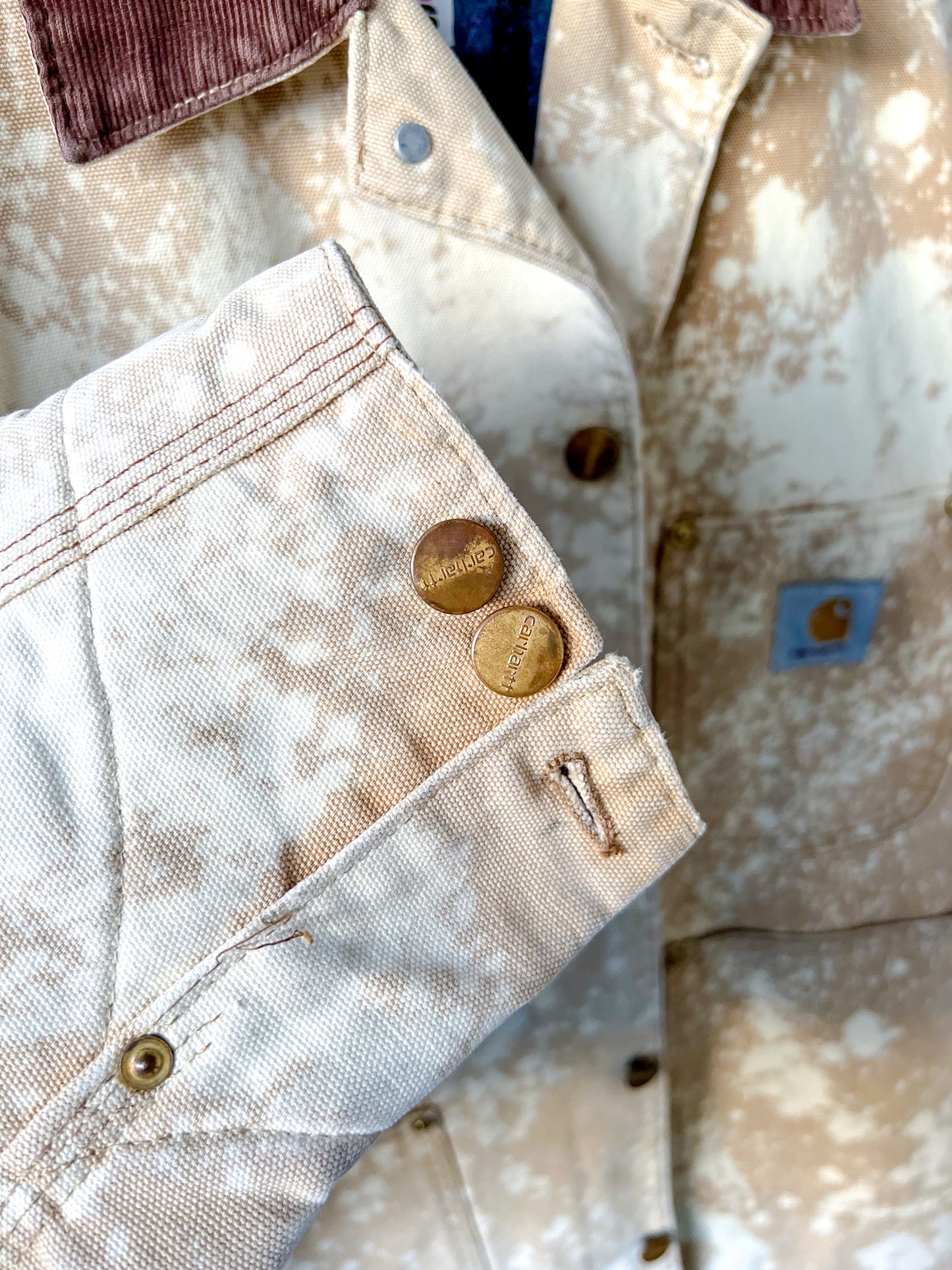 HOUSTON - Vintage 80s Carhartt Acid Washed Blanket Lined Chore Coat - Tan, Beige - Unisex Small